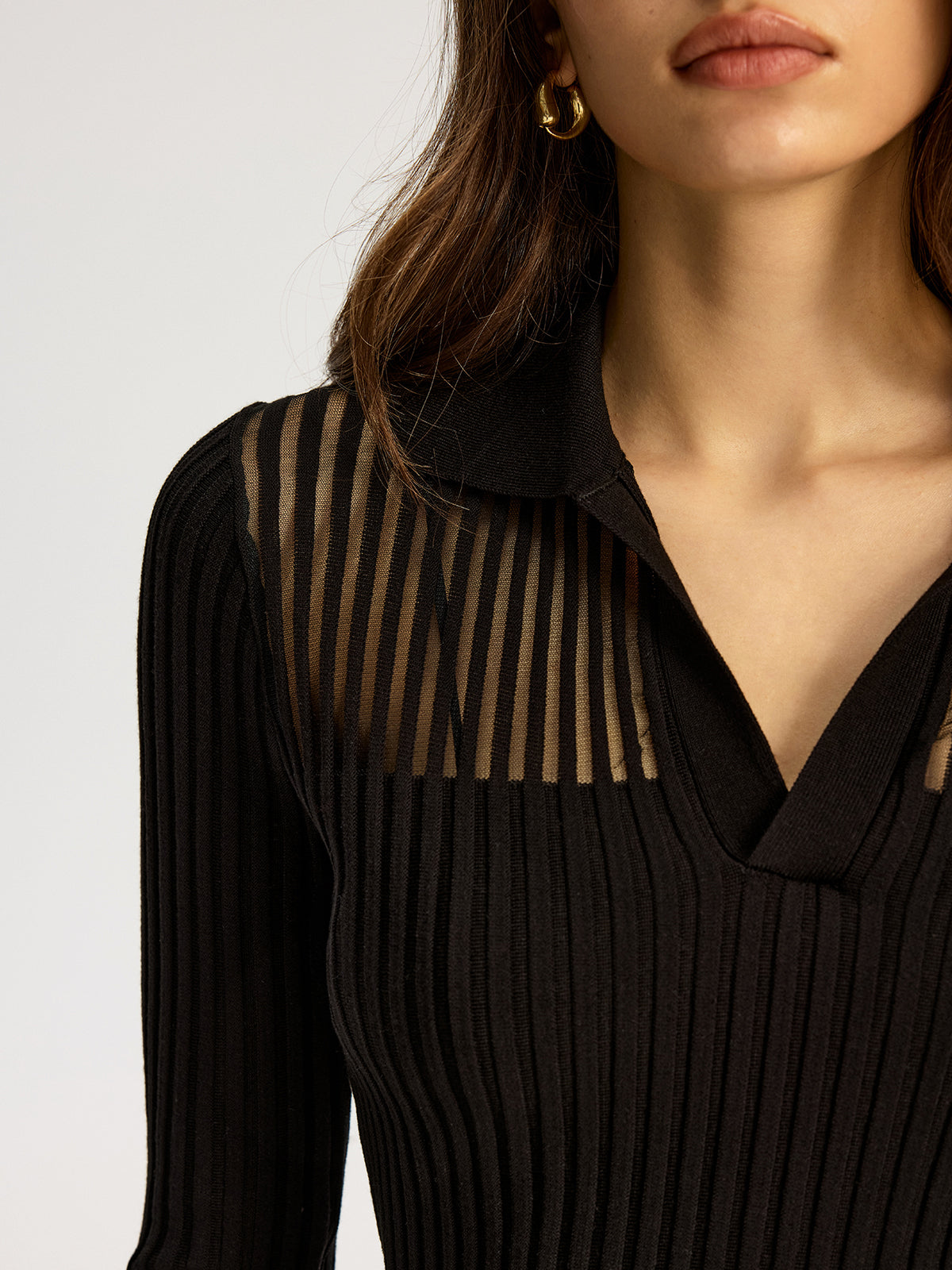 Ribbed Collared Knit Top for Women Casual Wear