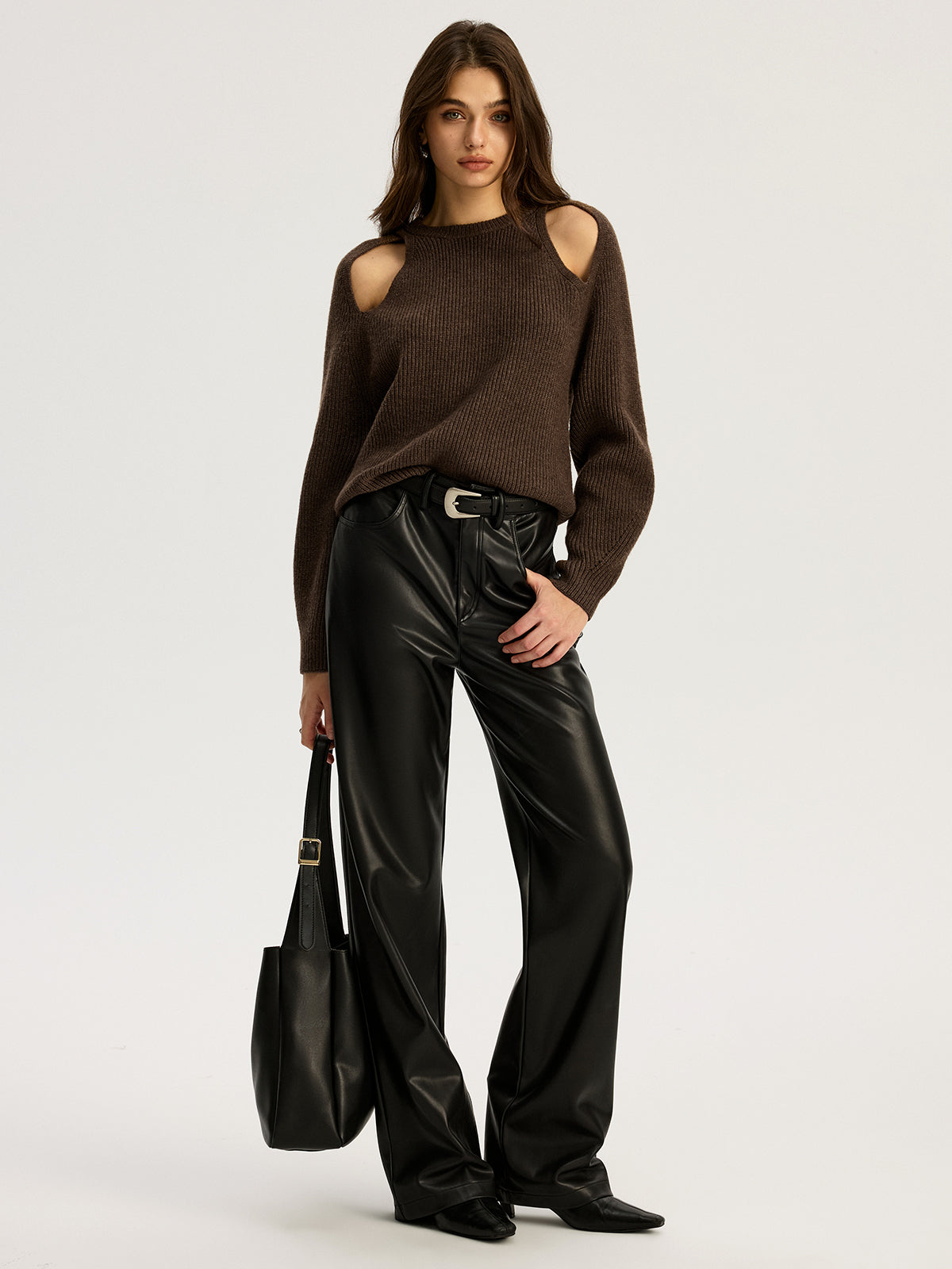 Cut-out Ribbed Knit Sweater - Cozy Long Sleeve Fall Fashion