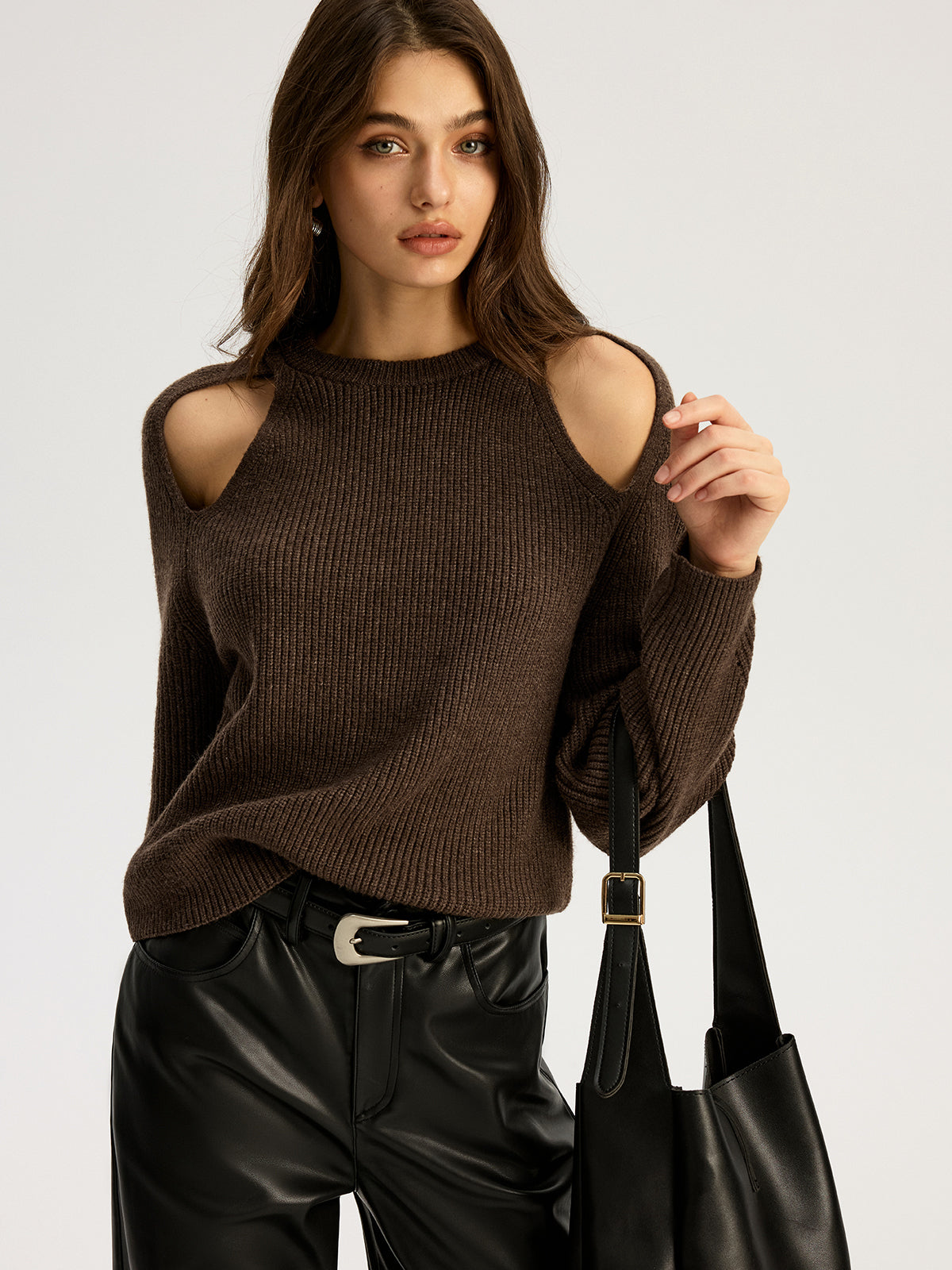 Cut-out Ribbed Knit Sweater - Cozy Long Sleeve Fall Fashion