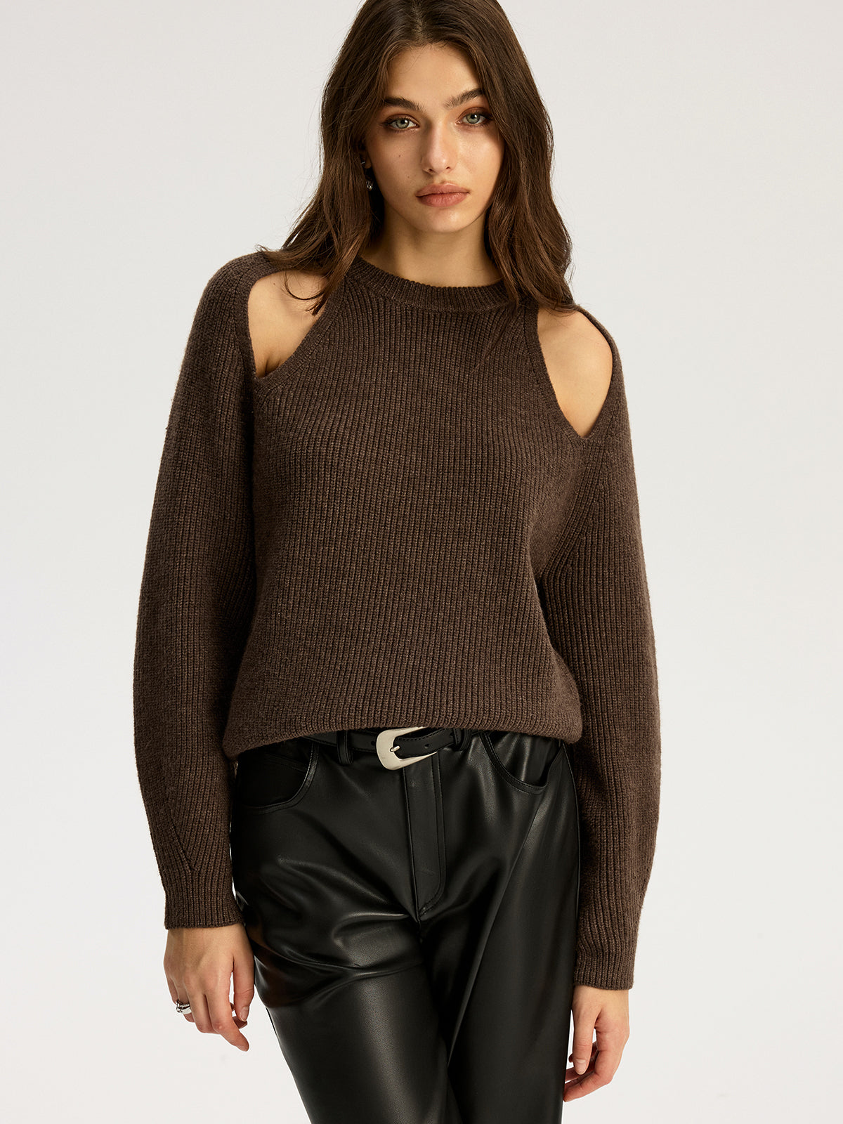 Cut-out Ribbed Knit Sweater - Cozy Long Sleeve Fall Fashion