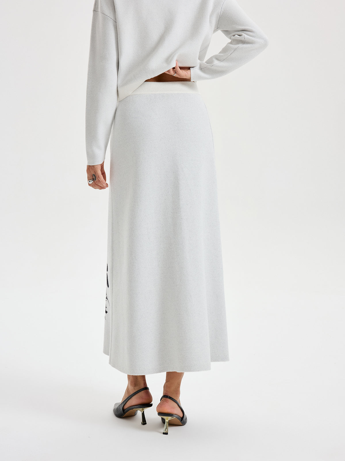 Ink-Wash Painting Pattern Knit Maxi Skirt Elegant Full-Length Soft Fabric