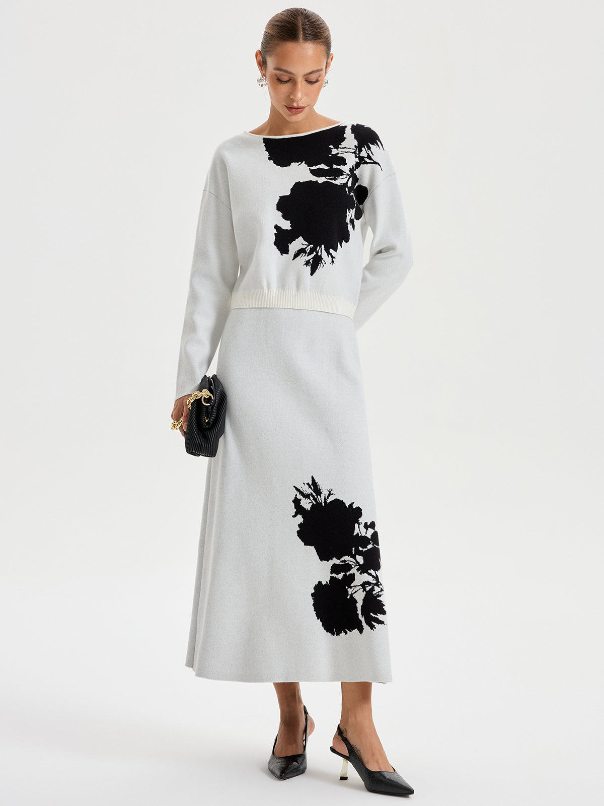 Ink-Wash Painting Pattern Round Neck Knit Top for Women Casual Wear
