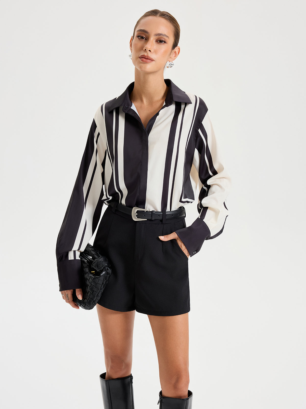 Contrast Striped Lapel Collar Shirt with Button Closure for Men