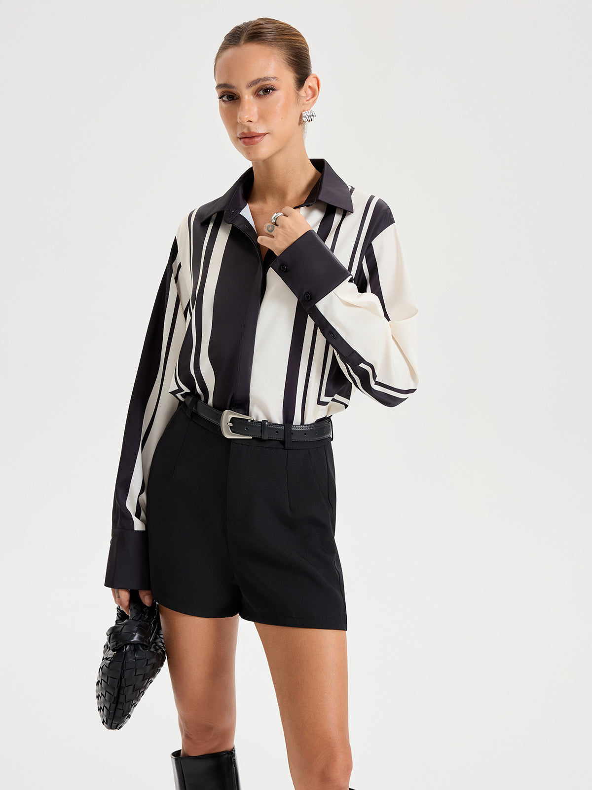 Contrast Striped Lapel Collar Shirt with Button Closure for Men