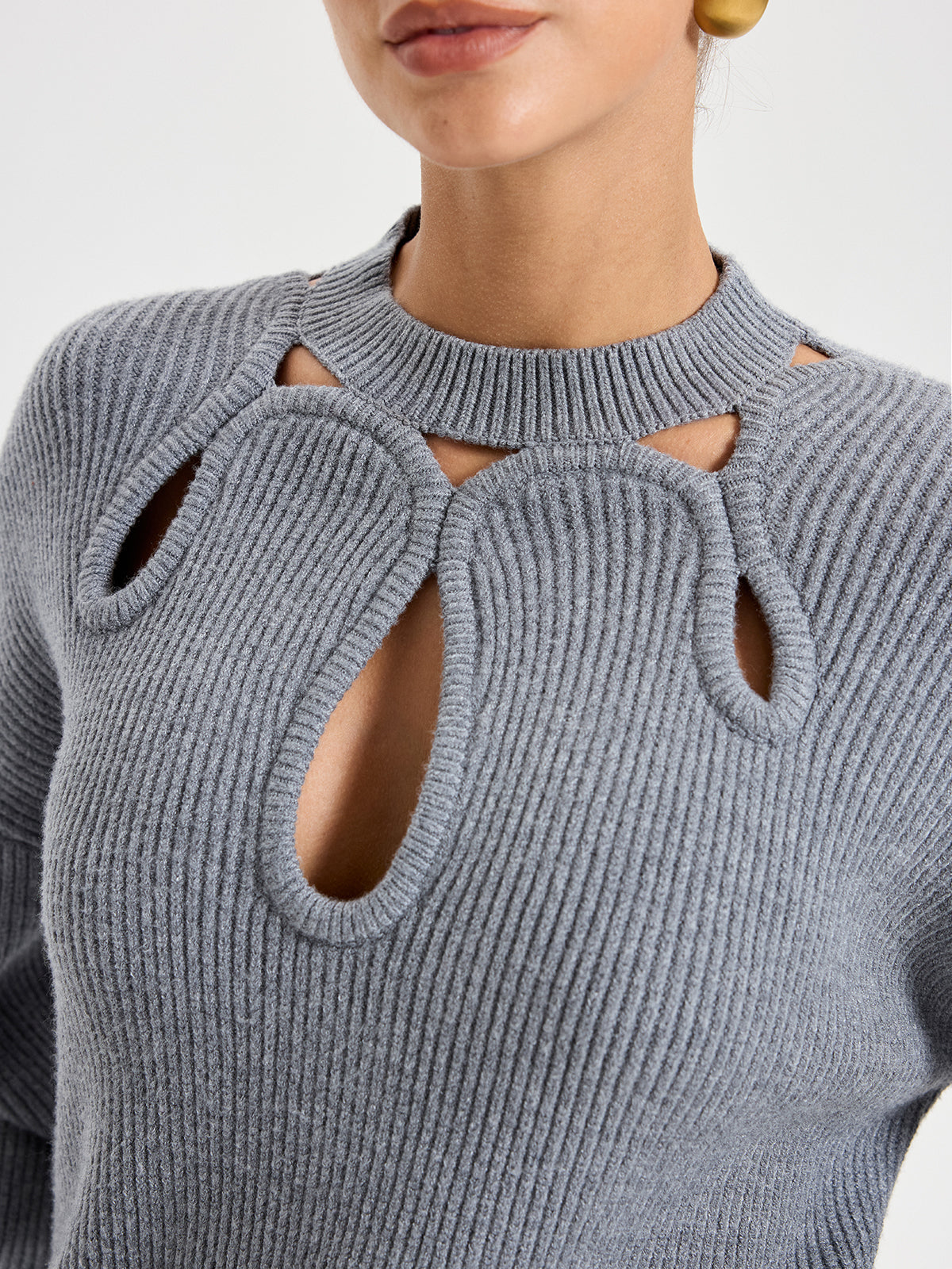 Cut-Out Knit Sweater Lightweight Cozy Trendy Style