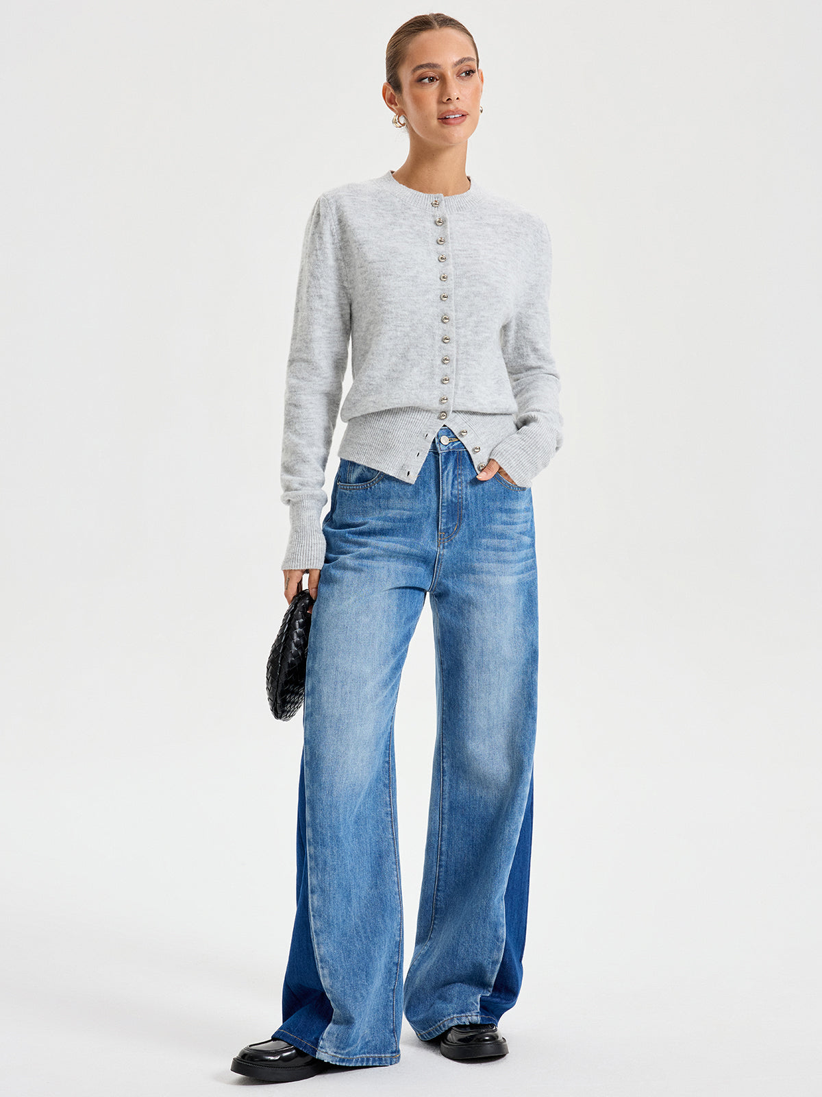 Buttoned Crew Neck Cardigan Lightweight Cotton Blend