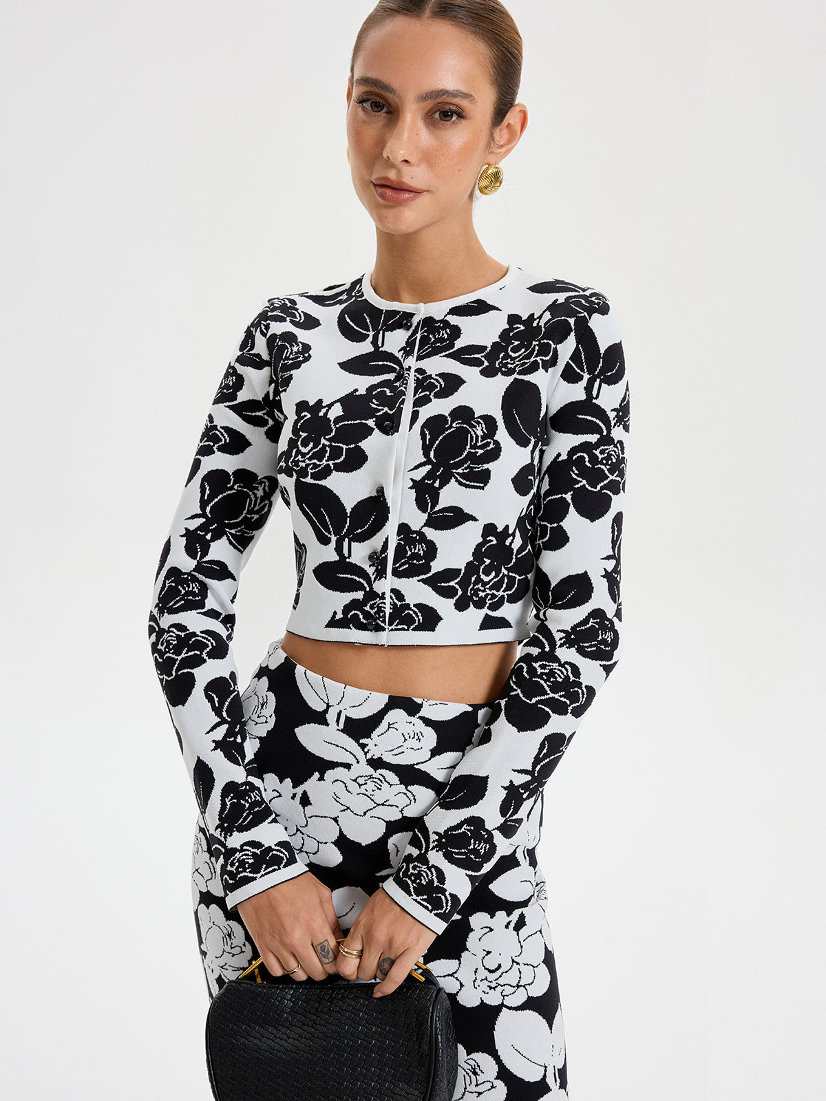 Floral Pattern Crop Cardigan for Women Casual Wear