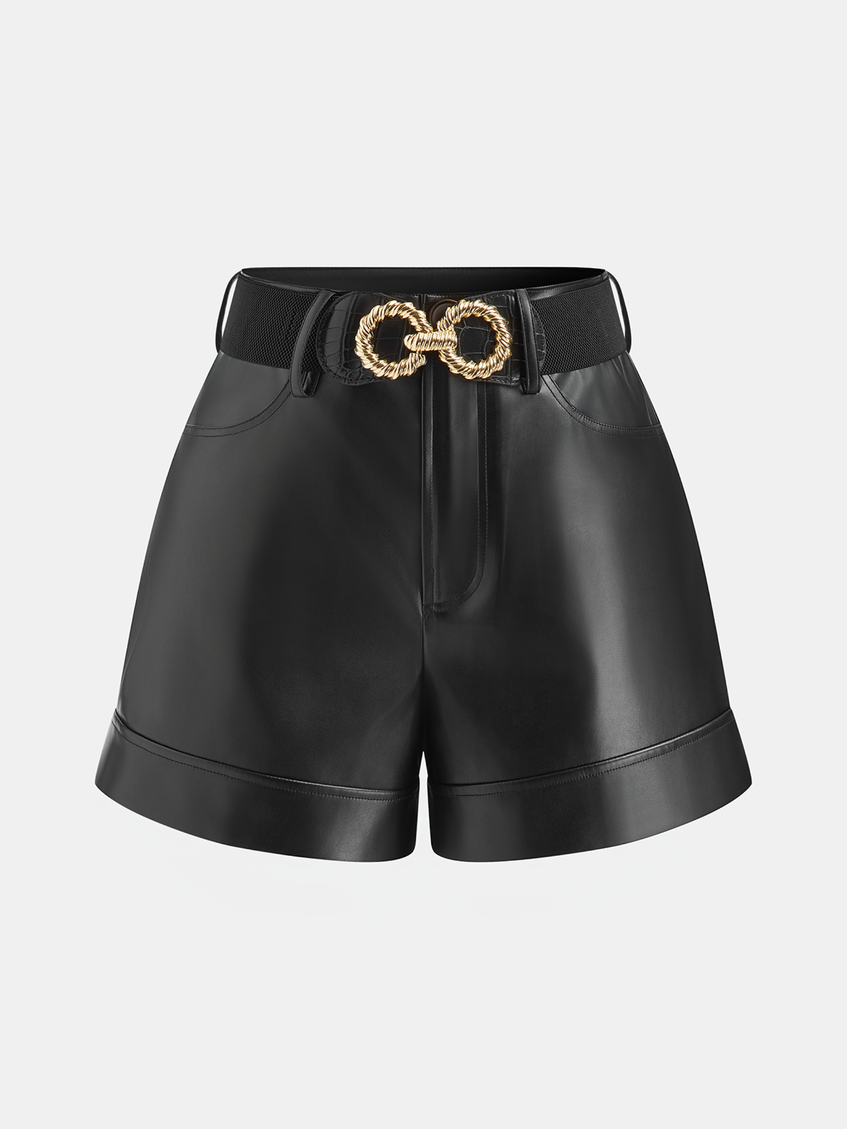 Belted Faux Leather Shorts High-Waisted Trendy Fashion