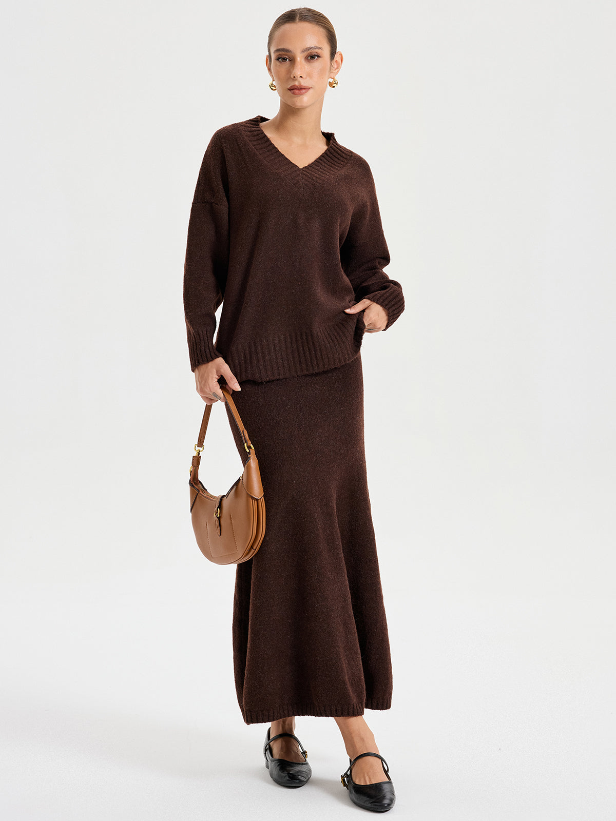 V-neck Knitted Sweater Co-ords Stylish Modern Fit Customizable