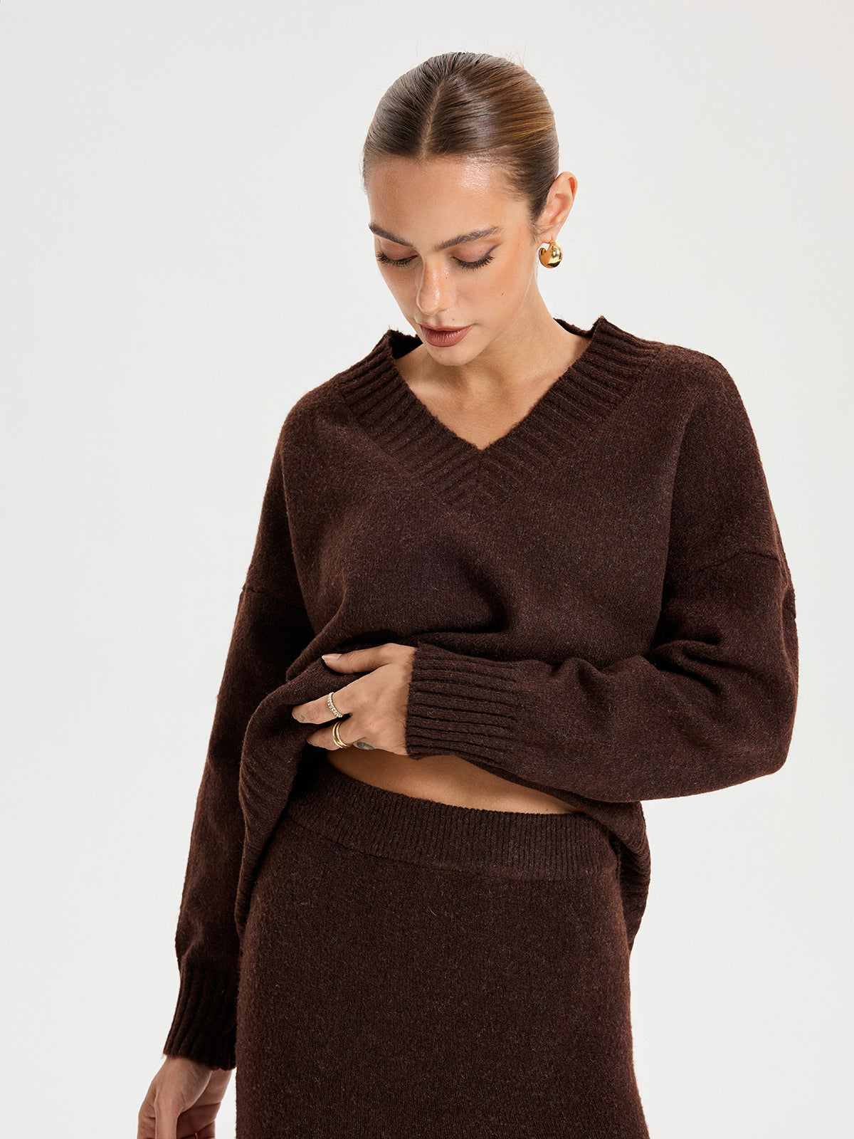 V-neck Knitted Sweater Co-ords Stylish Modern Fit Customizable