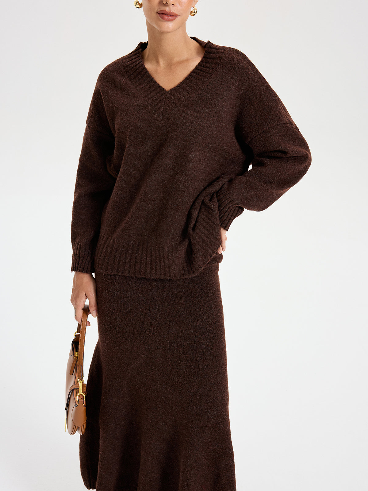 V-neck Knitted Sweater Co-ords Stylish Modern Fit Customizable