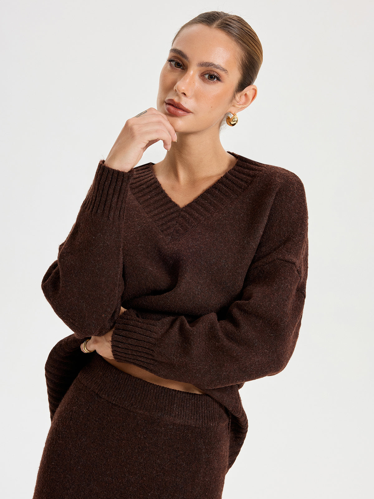 V-neck Knitted Sweater Co-ords Stylish Modern Fit Customizable