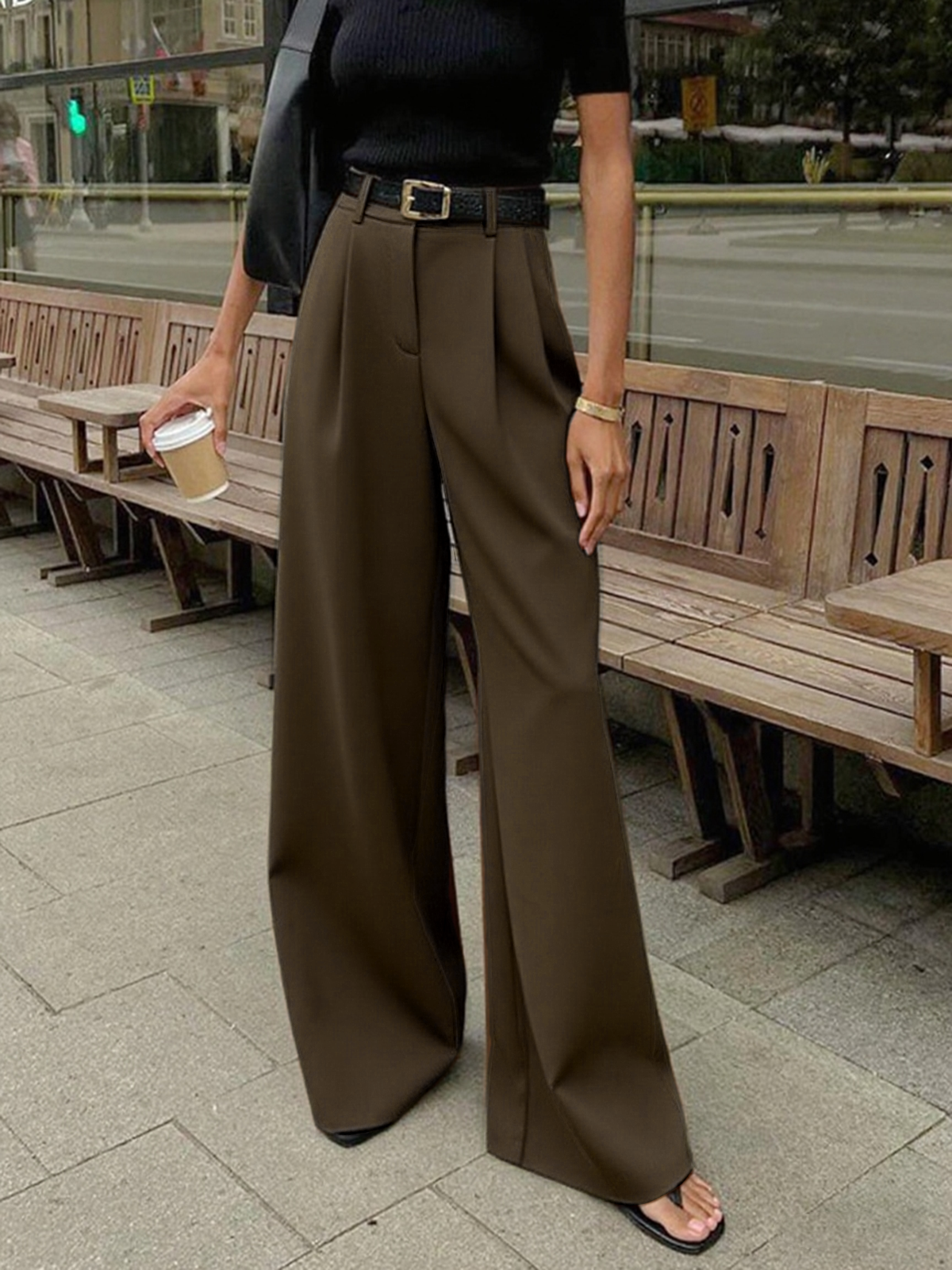 Solid Wide Leg Pants Without Belt - Casual Comfort Fit Stylish