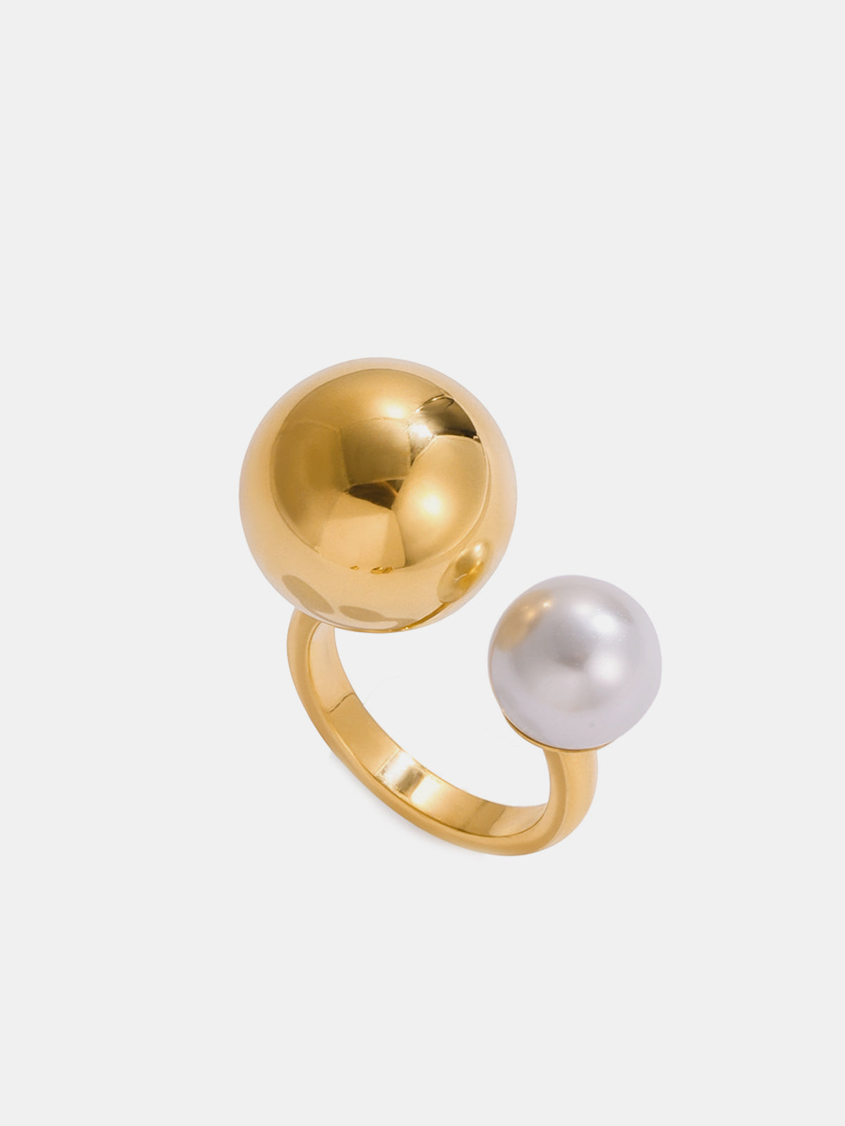 Pearl Accent Golden Open Ring Elegant Adjustable Jewelry Design