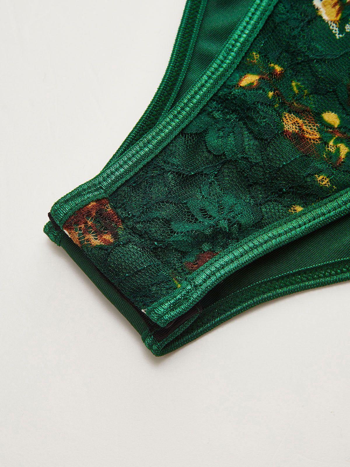 Floral Print Embroidery Bustier Corset Bodysuit with Lace Trim Details