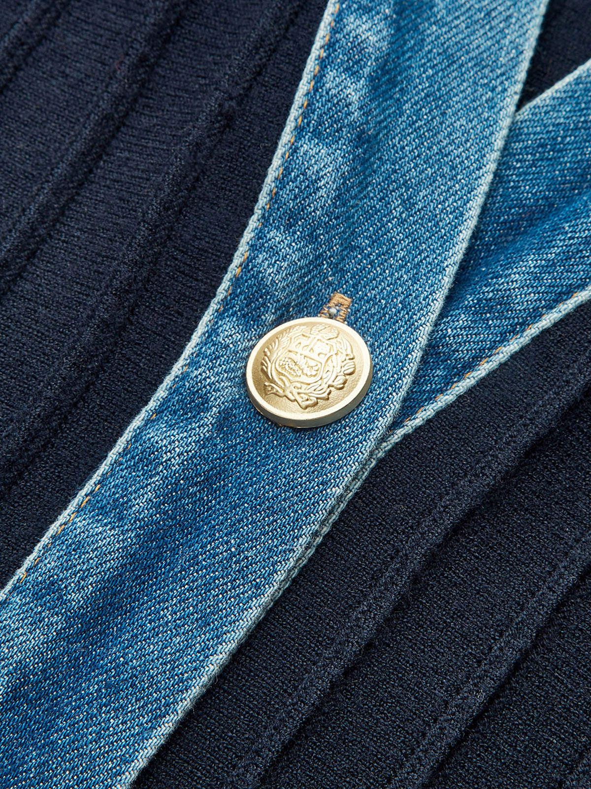 Denim Trim Knitted Peplum Cardigan Stylish Lightweight Spring Outerwear