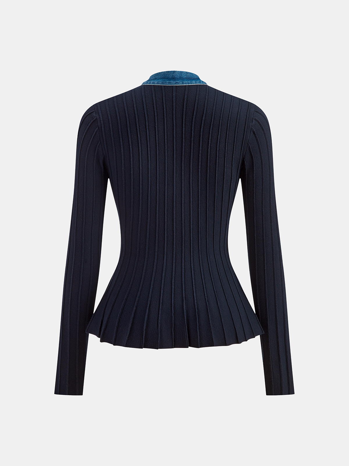 Denim Trim Knitted Peplum Cardigan Stylish Lightweight Spring Outerwear