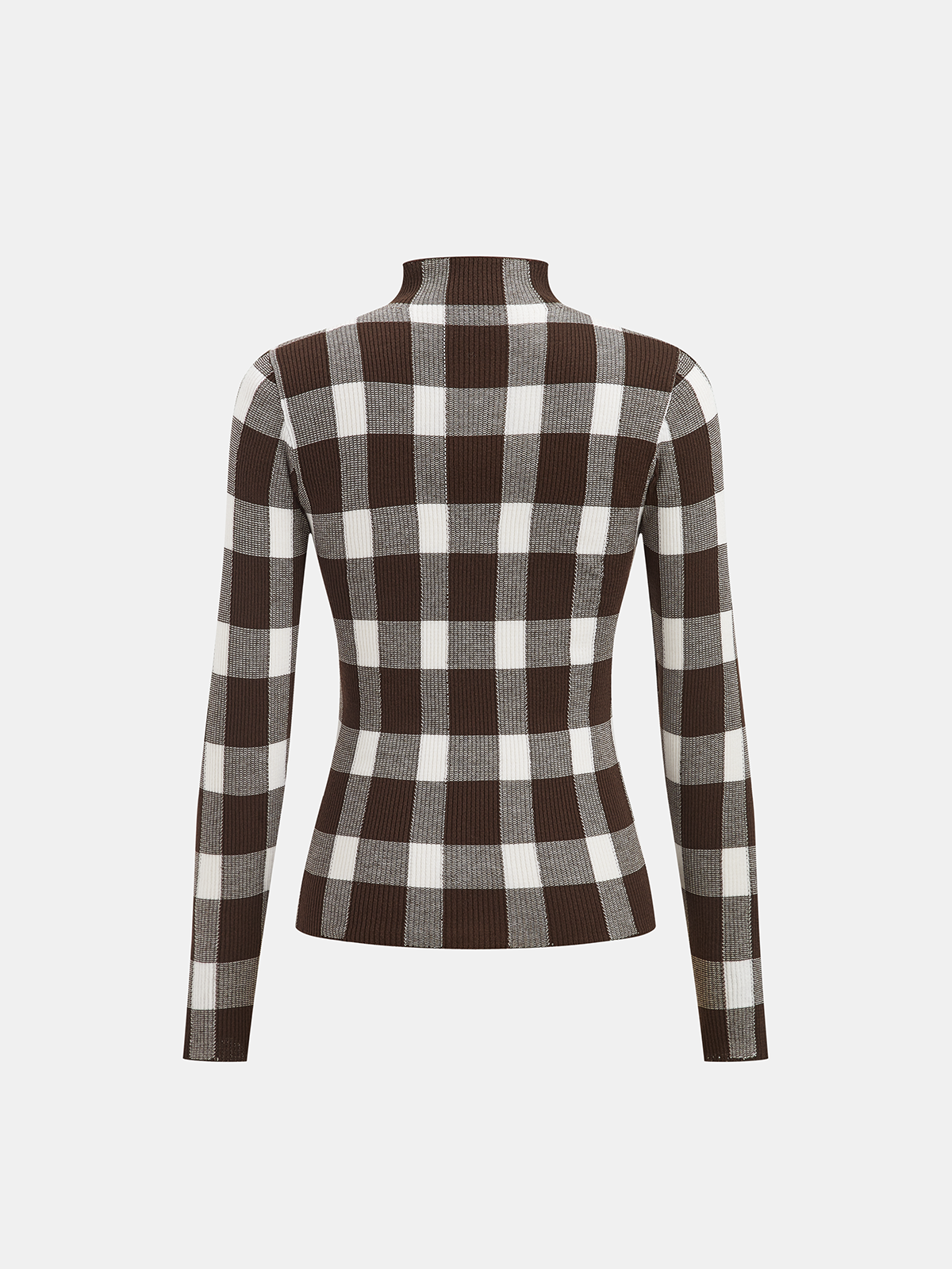 Checkered Wool-Blend Mock Neck Knit Top Cozy Winter Sweater Fashion