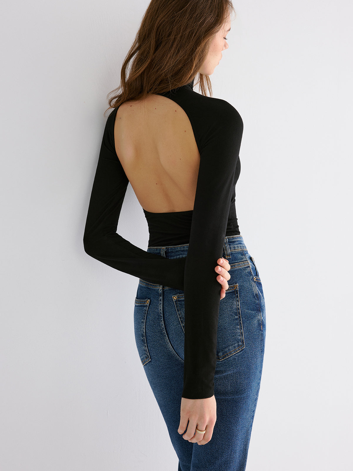 Bra Free Soft Line Open Back Long Sleeve Shirt Comfortable Lightweight Women's Top