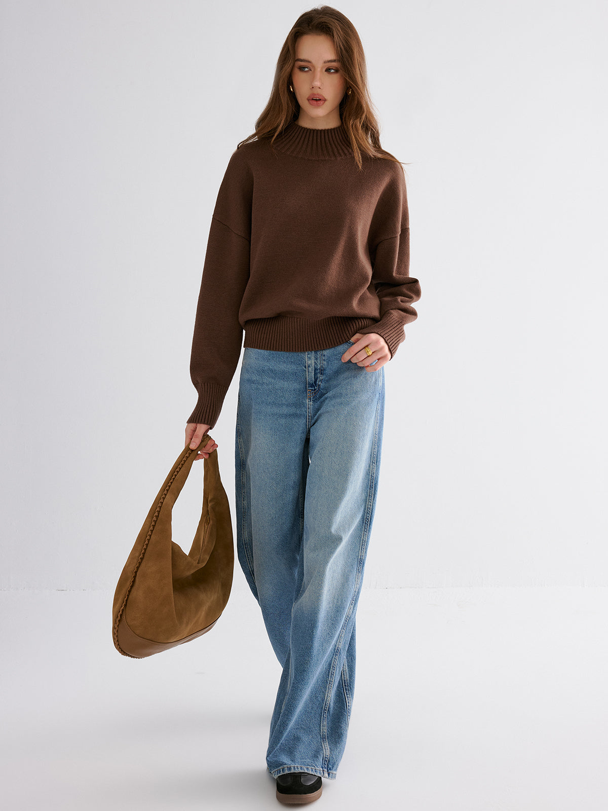Oversized Drop Shoulder Crew Neck Sweater Cozy Winter Knitwear