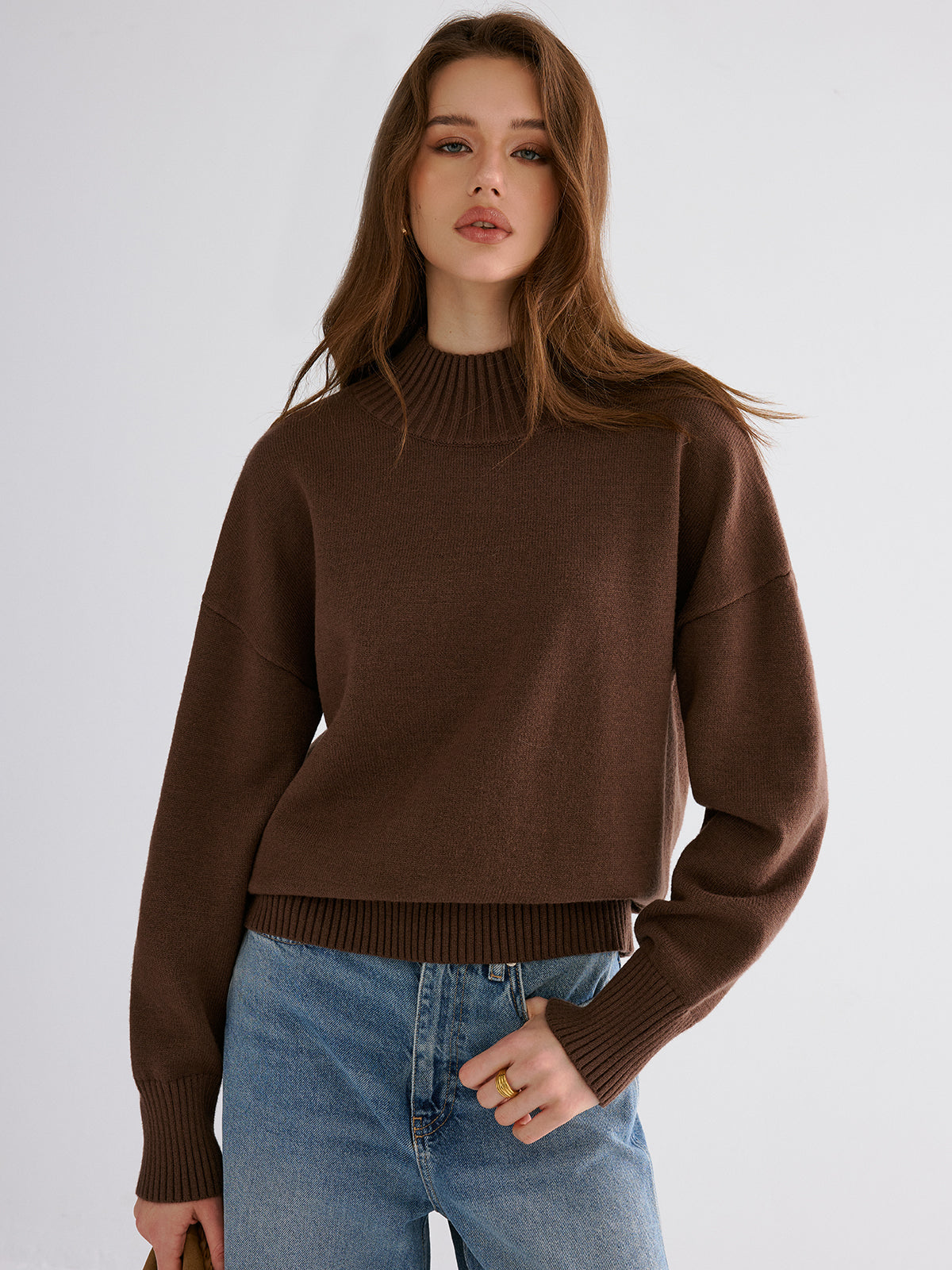 Oversized Drop Shoulder Crew Neck Sweater Cozy Winter Knitwear