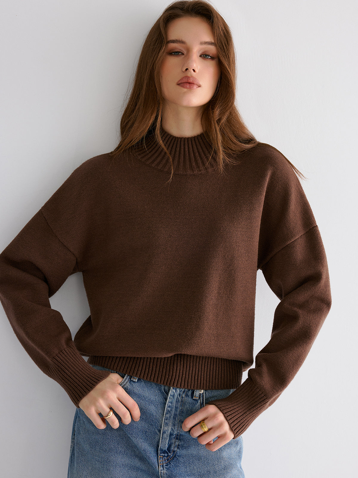 Oversized Drop Shoulder Crew Neck Sweater Cozy Winter Knitwear