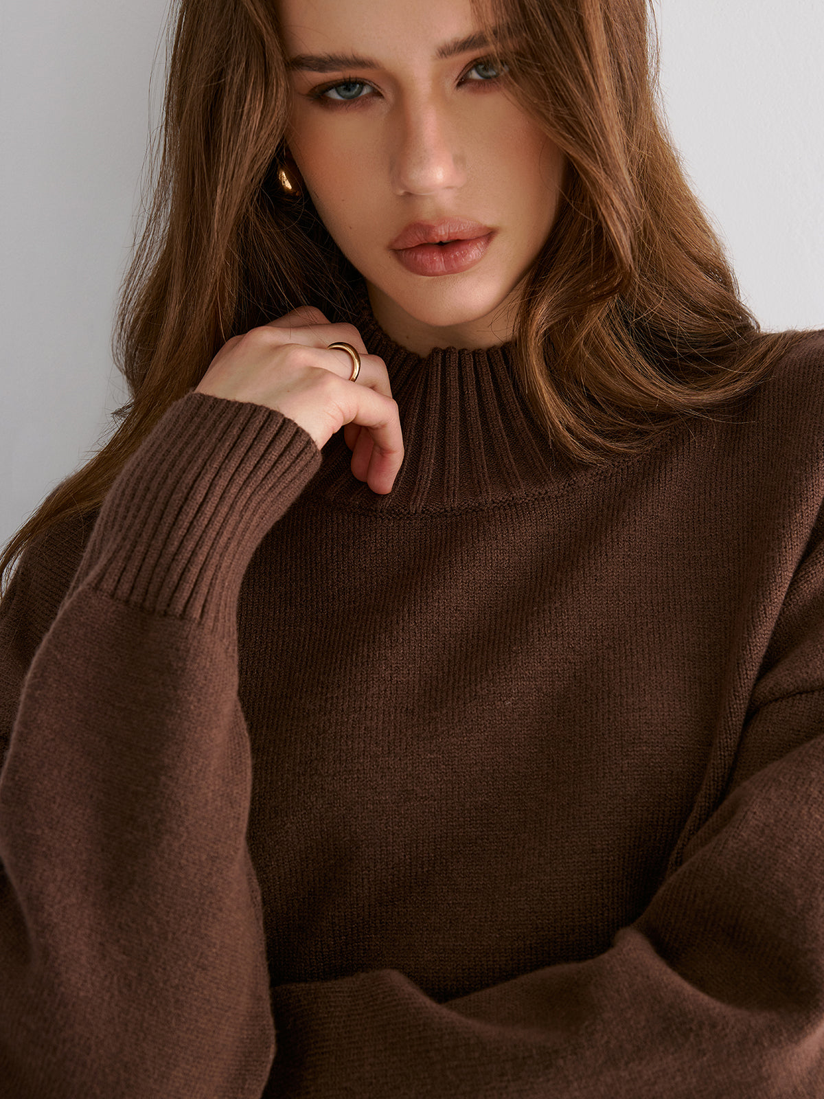 Oversized Drop Shoulder Crew Neck Sweater Cozy Winter Knitwear