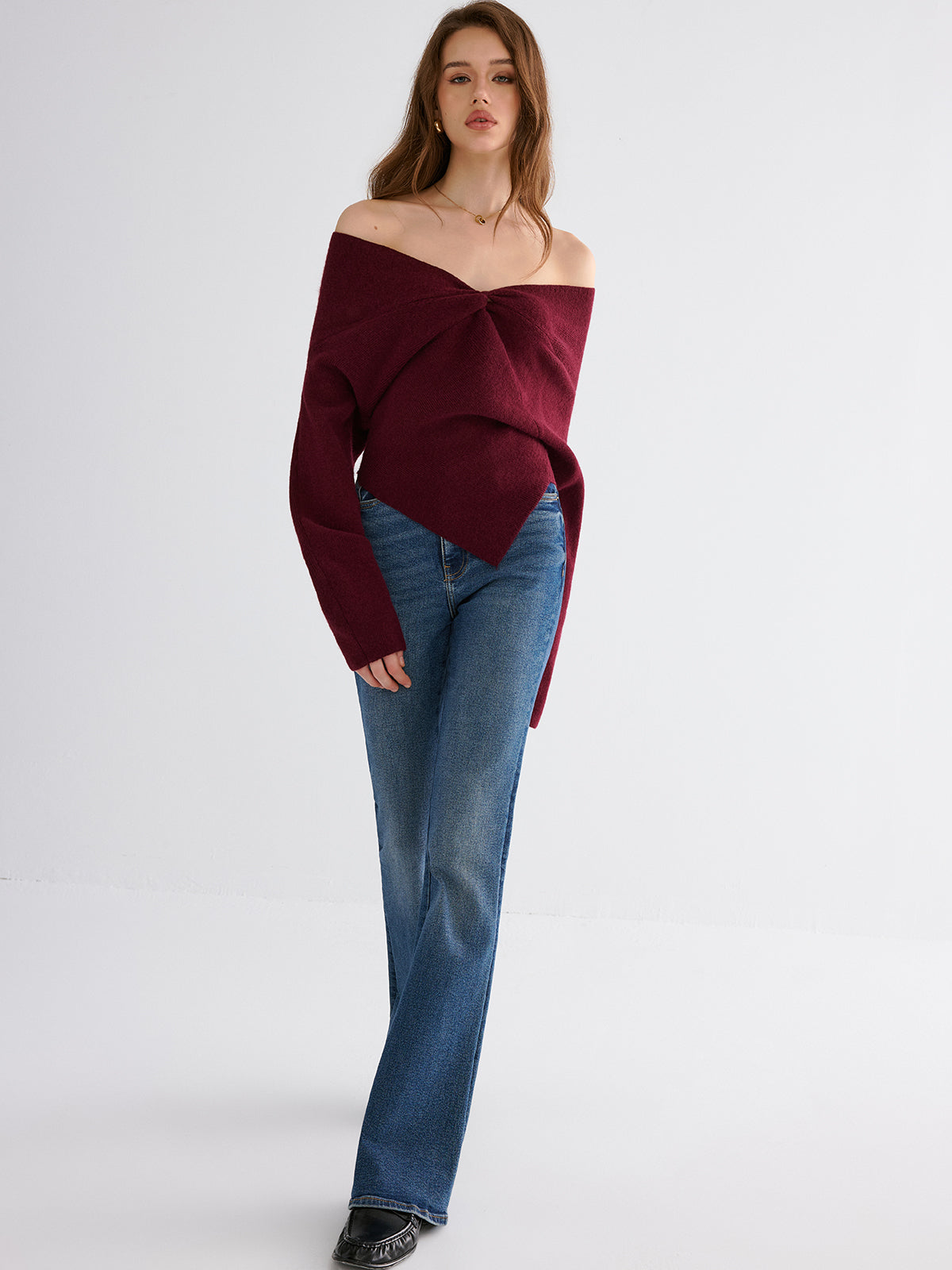 Off-Shoulder Twisted Knit Top for Women Comfortable Stylish