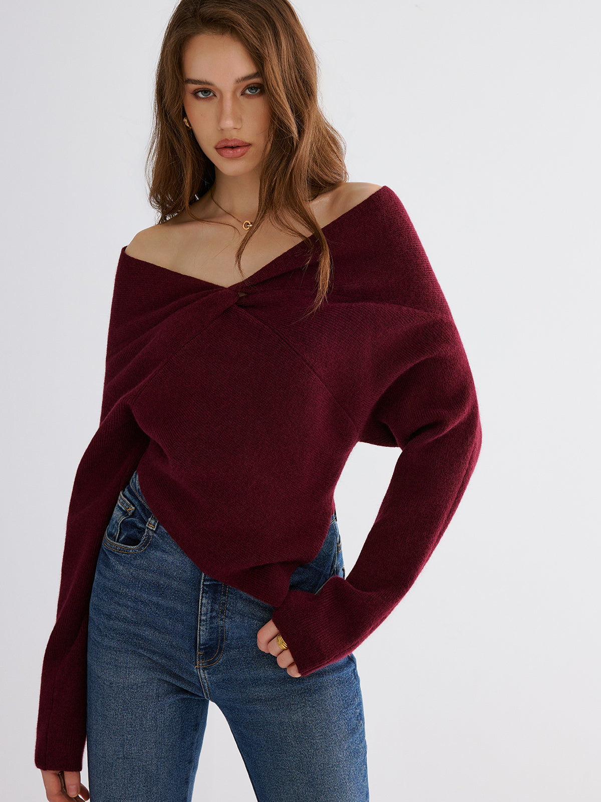 Off-Shoulder Twisted Knit Top for Women Comfortable Stylish