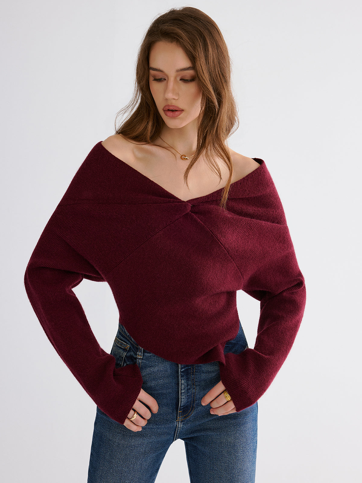 Off-Shoulder Twisted Knit Top for Women Comfortable Stylish