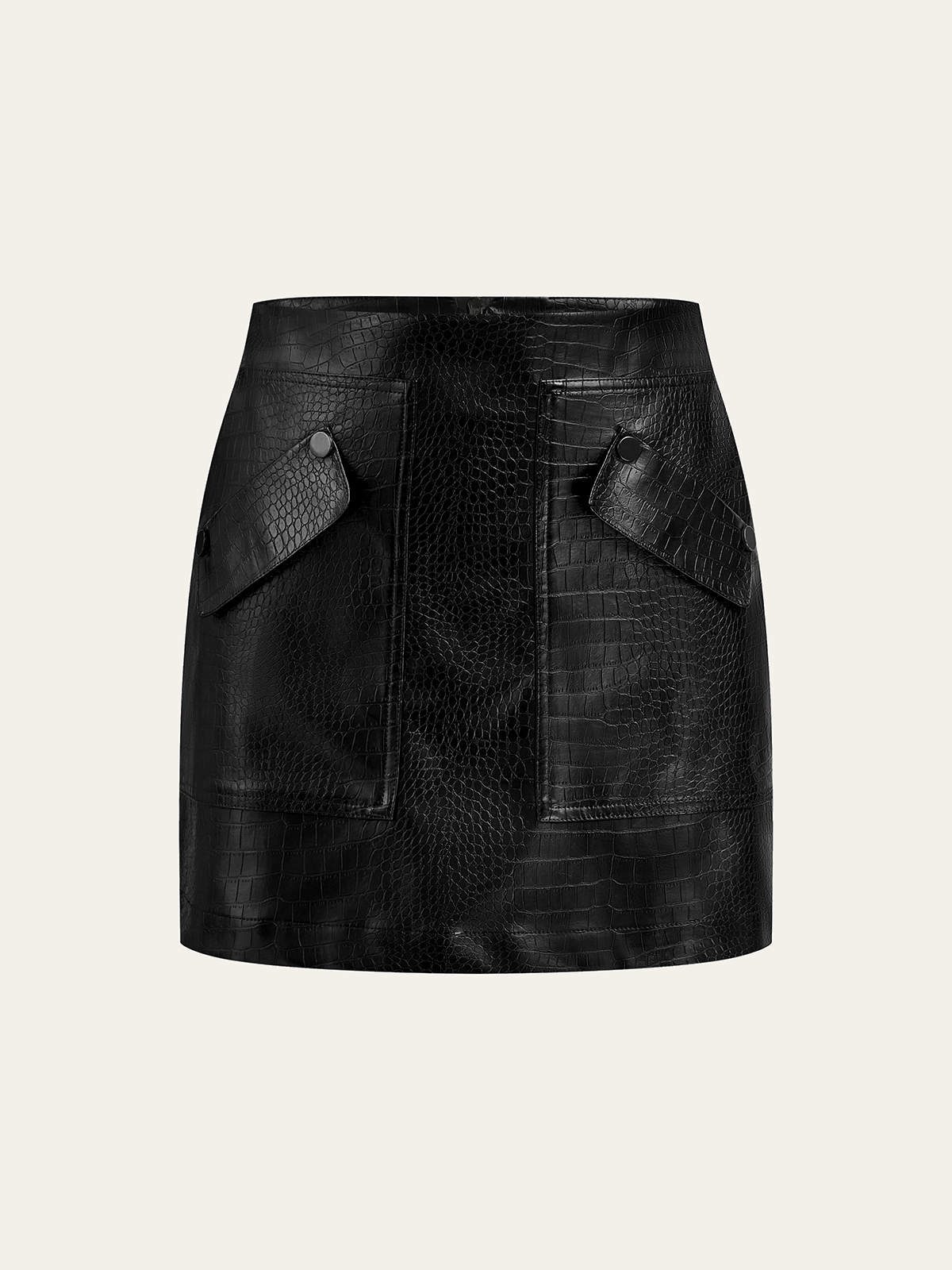 Faux Leather Crocodile-Embossed Mini Skirt High Waist Trendy Style