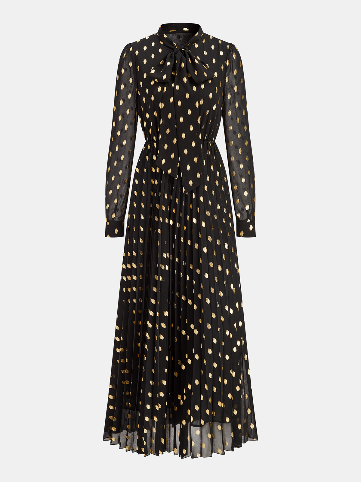 Long Sleeves Foil Spot Print A-Line Maxi Dress for Women, Elegant Evening Wear