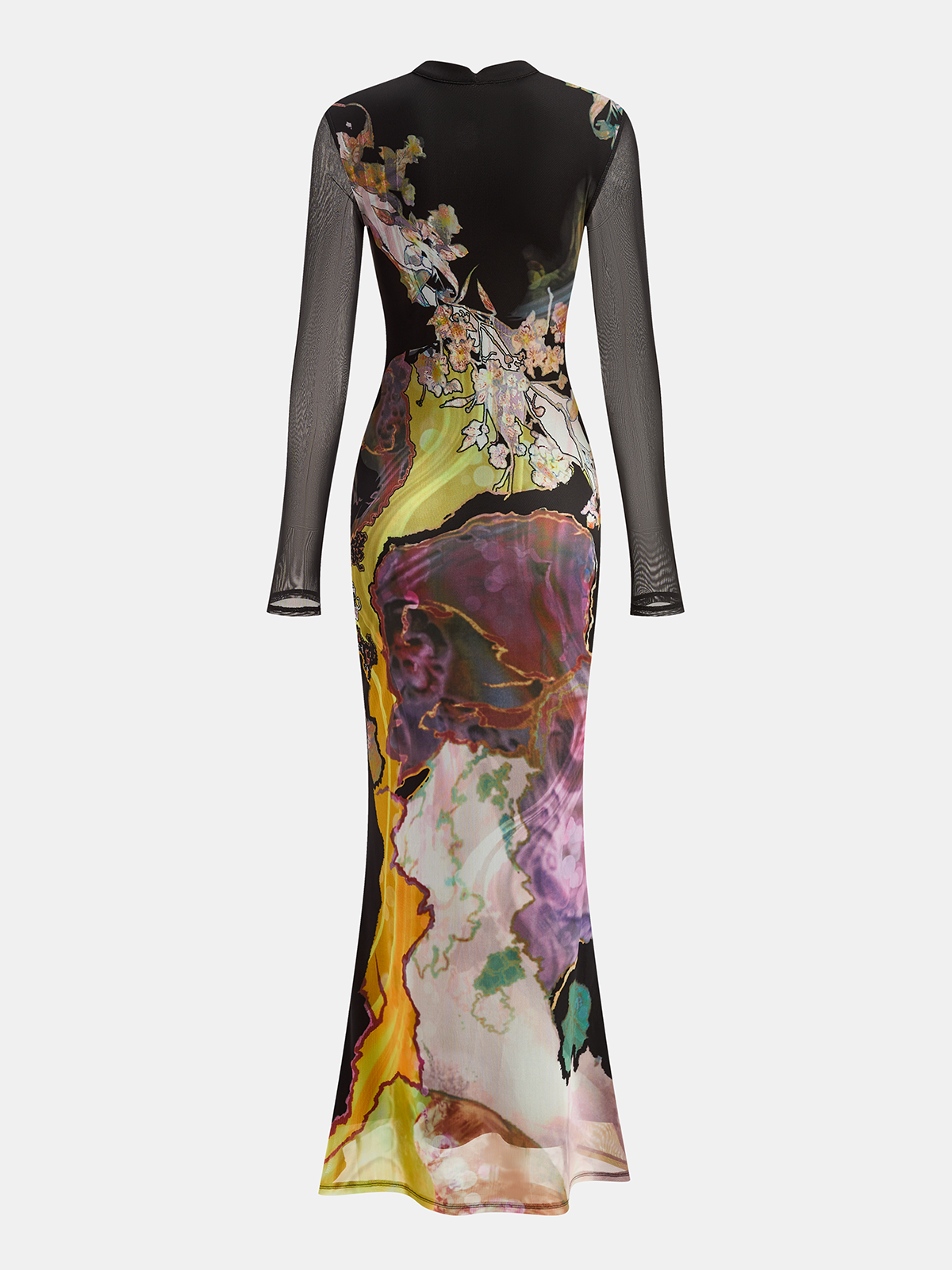 Mesh Long Sleeve Floral Print Maxi Dress for Women Casual Wear
