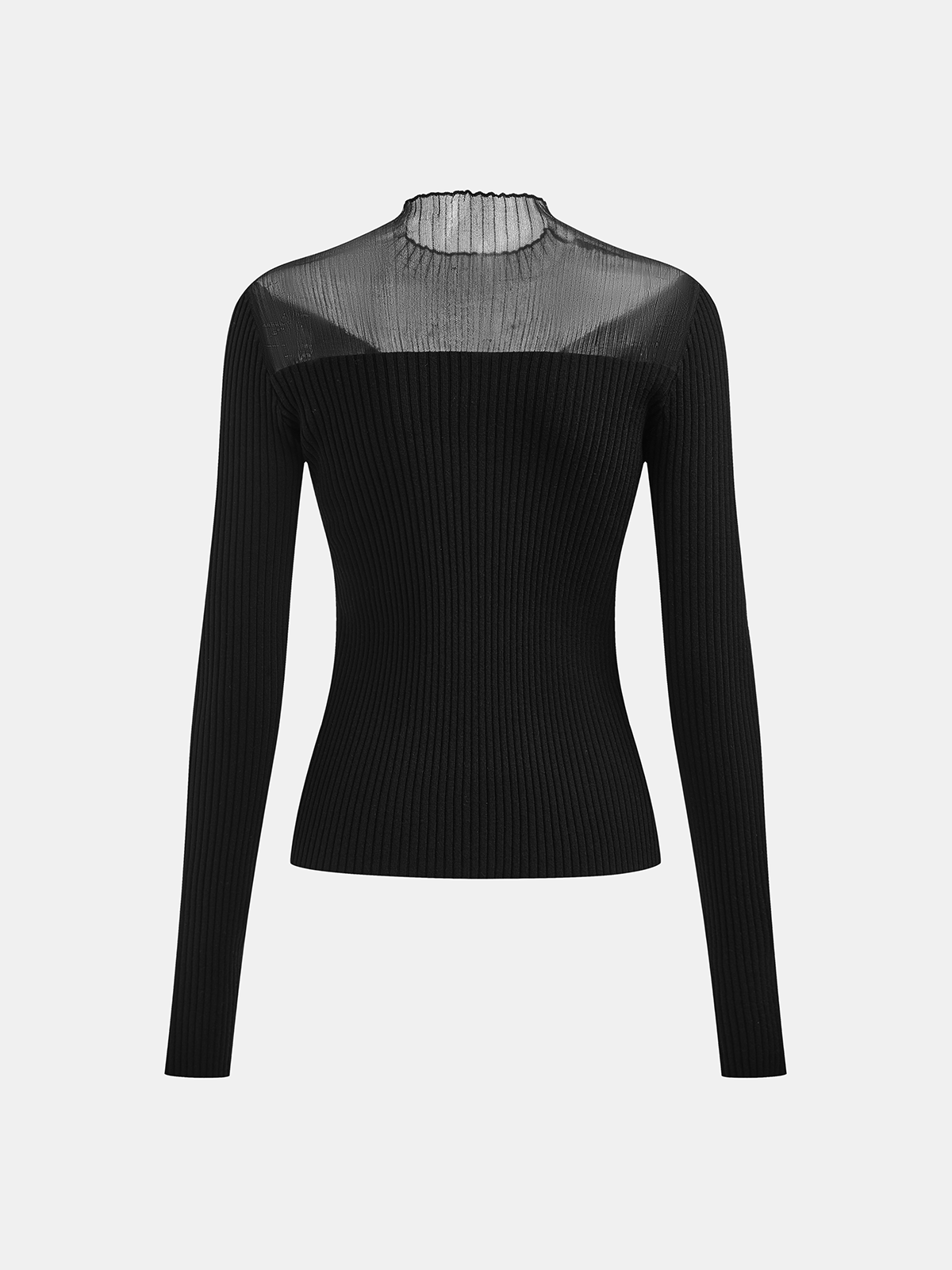 Mesh Panel Wool Blend Mock Neck Top - Winter Essential, Long Sleeve, Soft Fabric