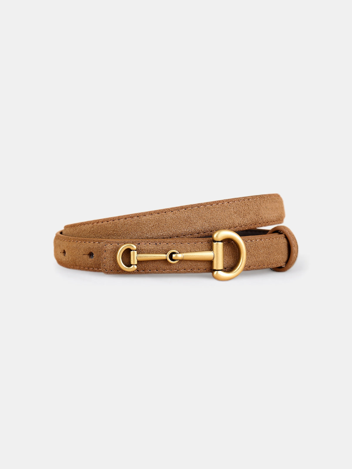 Horsebit Buckle Suede Effect Thin Belt Elegant Designer Accessory