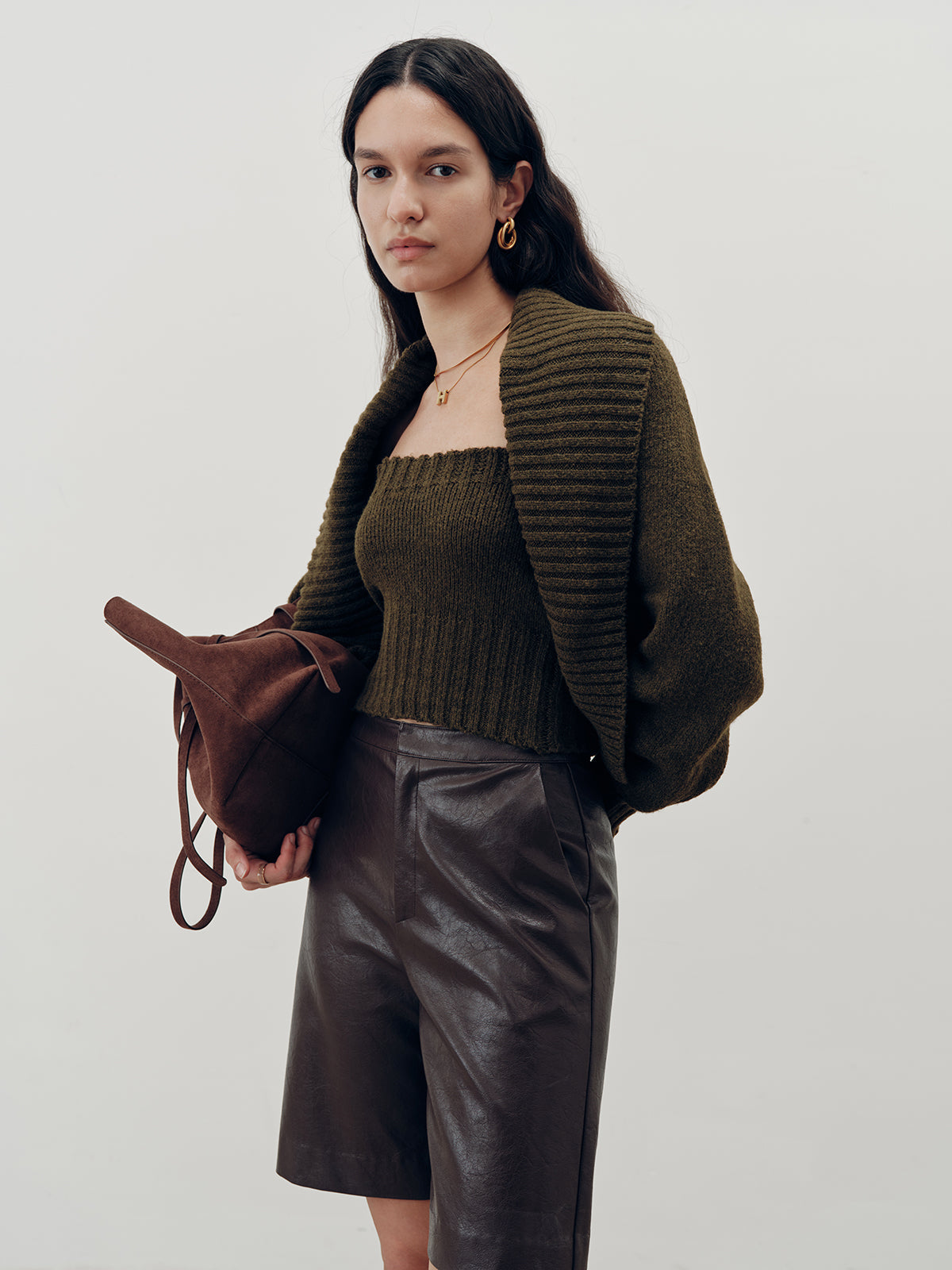 Knit Strapless Top and Cardigan Two-Piece Set for Women, Casual Style