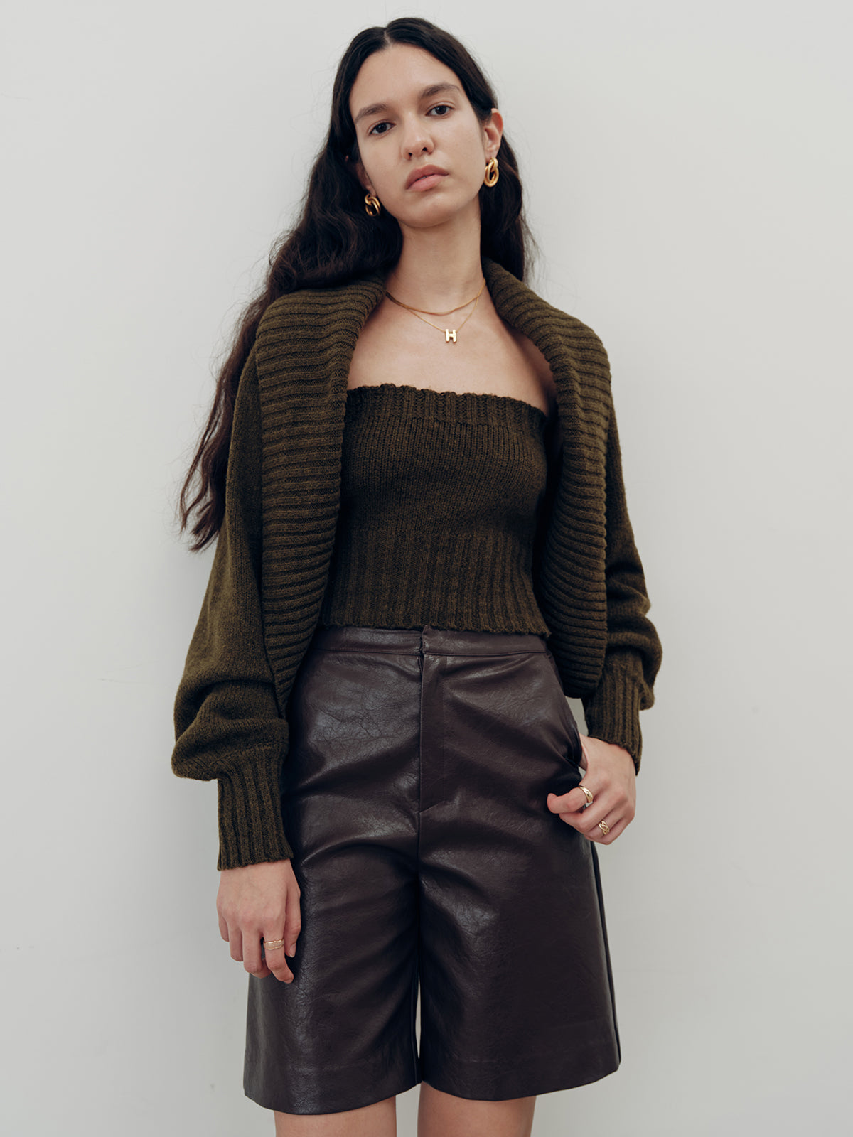 Knit Strapless Top and Cardigan Two-Piece Set for Women, Casual Style
