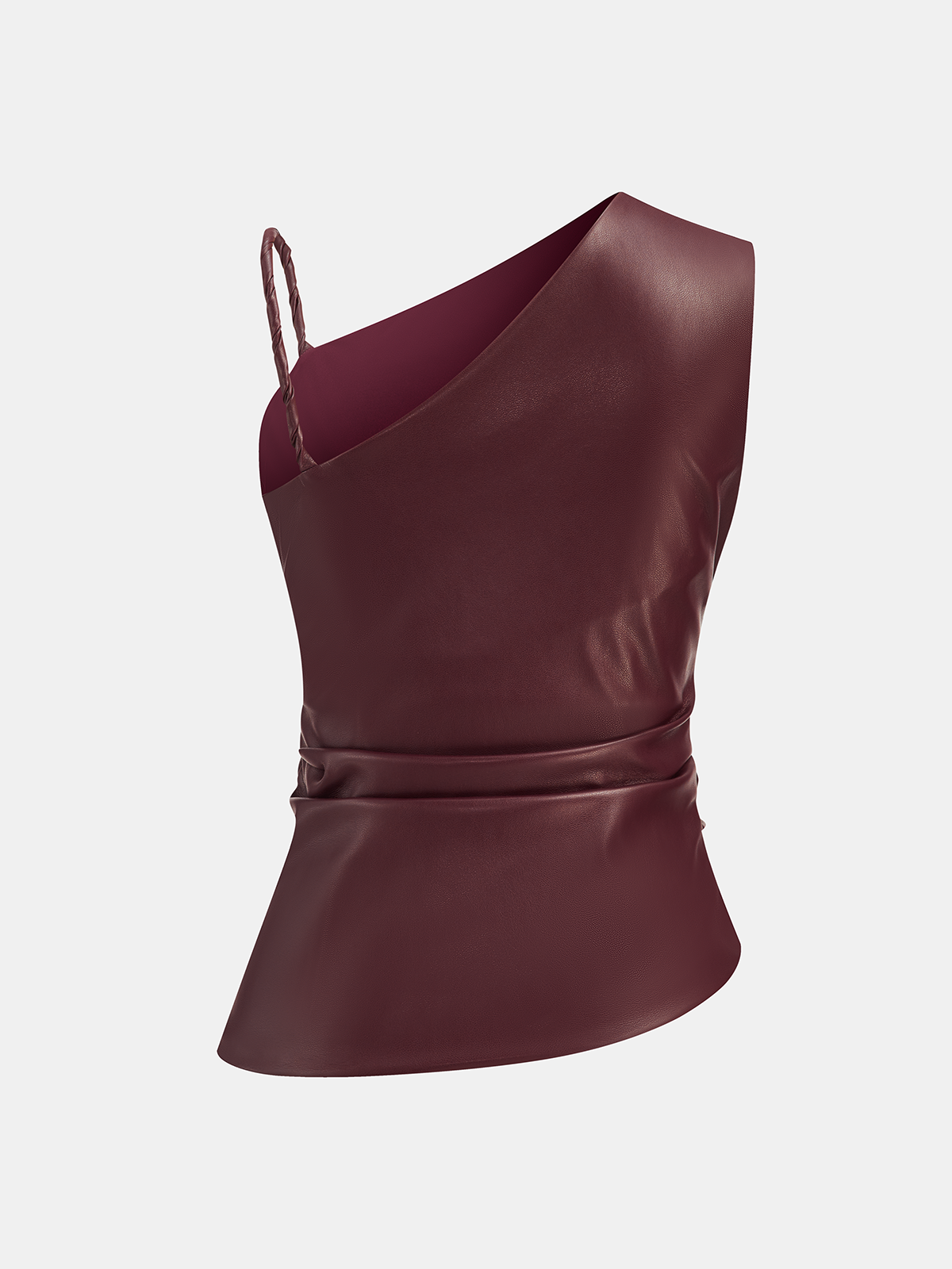 Faux Leather Asymmetric Ruched Top Women's Stylish Fashion Blouse
