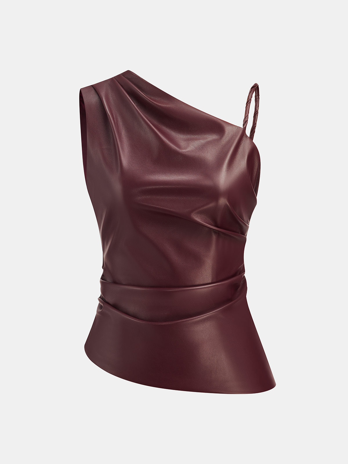 Faux Leather Asymmetric Ruched Top Women's Stylish Fashion Blouse