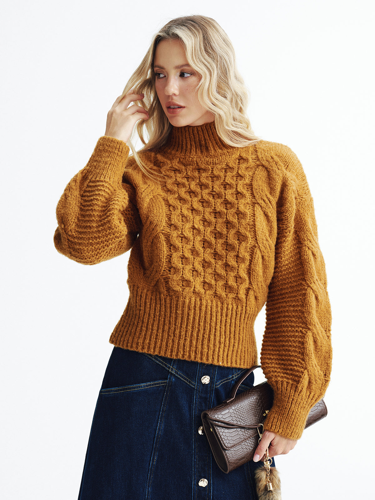Cable-Knit Turtleneck Sweater - Cozy Winter Essential for Women