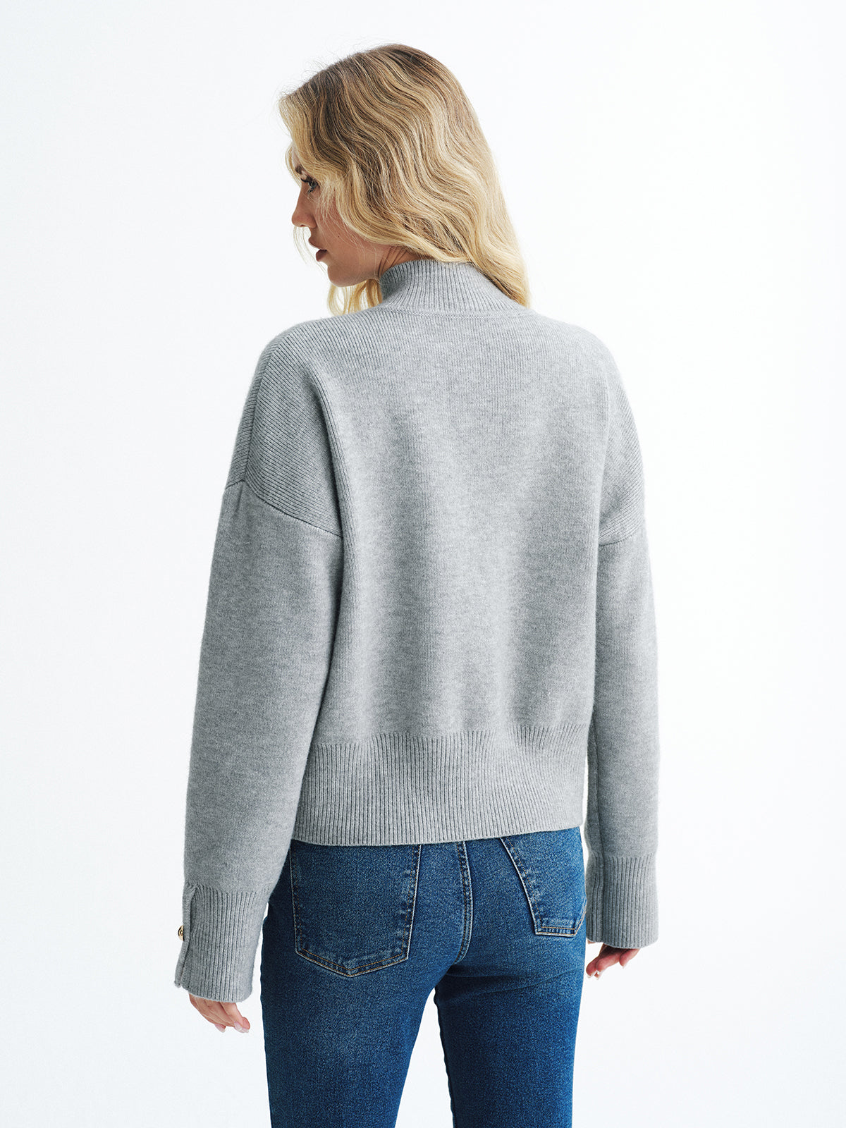 Button Detail Stand Collar Casual Sweater - Modern Chic Knitwear Comfortable Fit