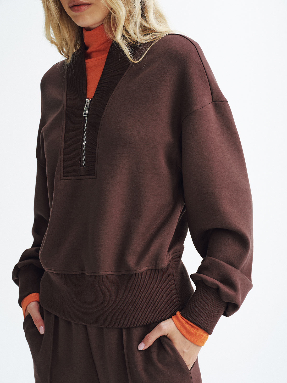 V-Neck Half-Zip Sweatshirt Comfortable Casual Pullover Top