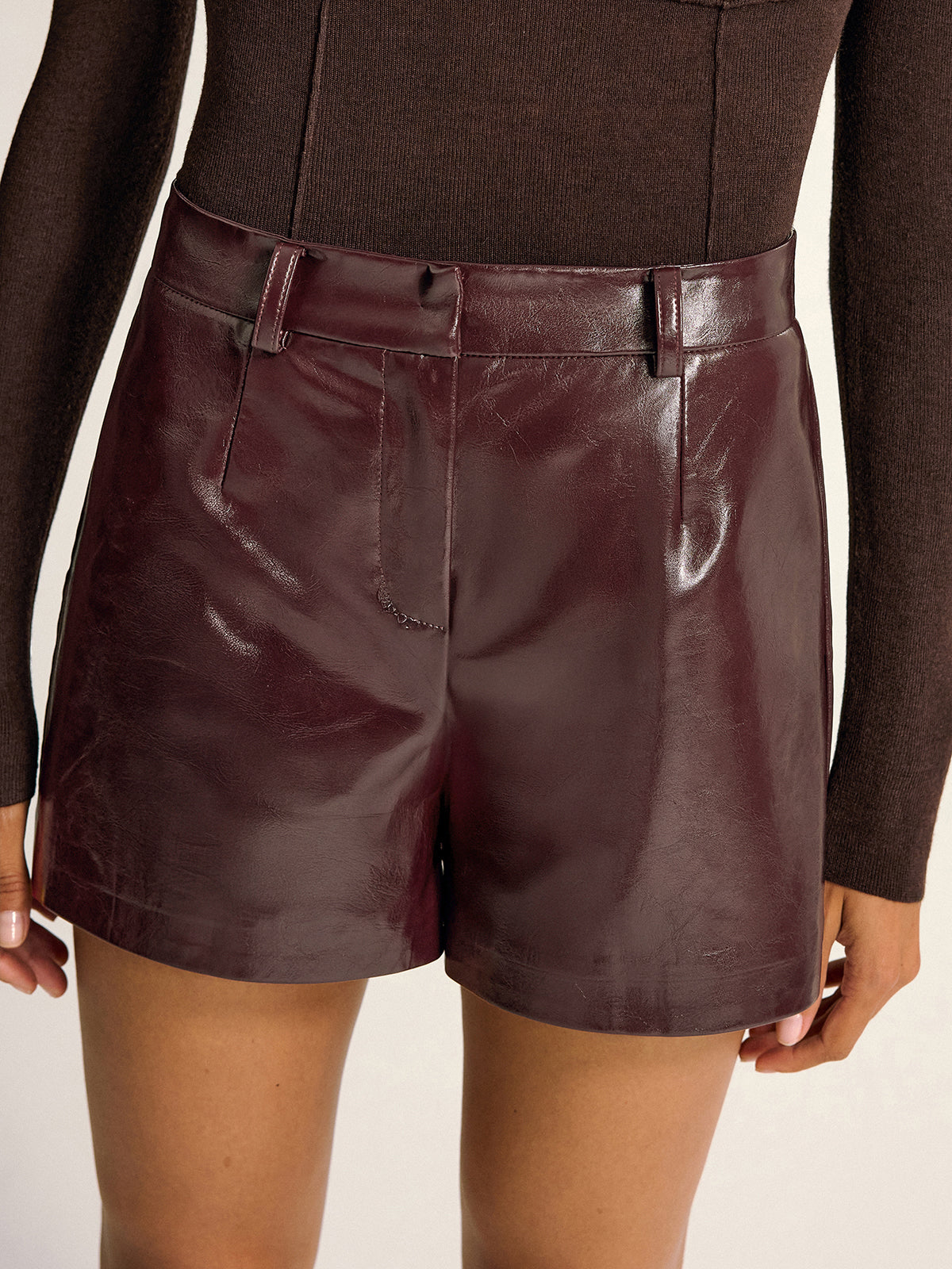 PU Leather High-Waisted Shorts for Women without Belt