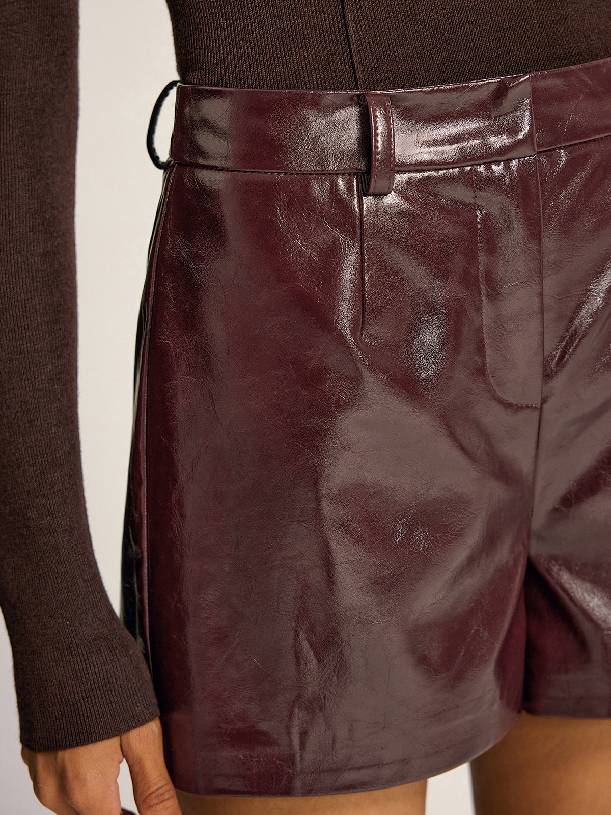 PU Leather High-Waisted Shorts for Women without Belt
