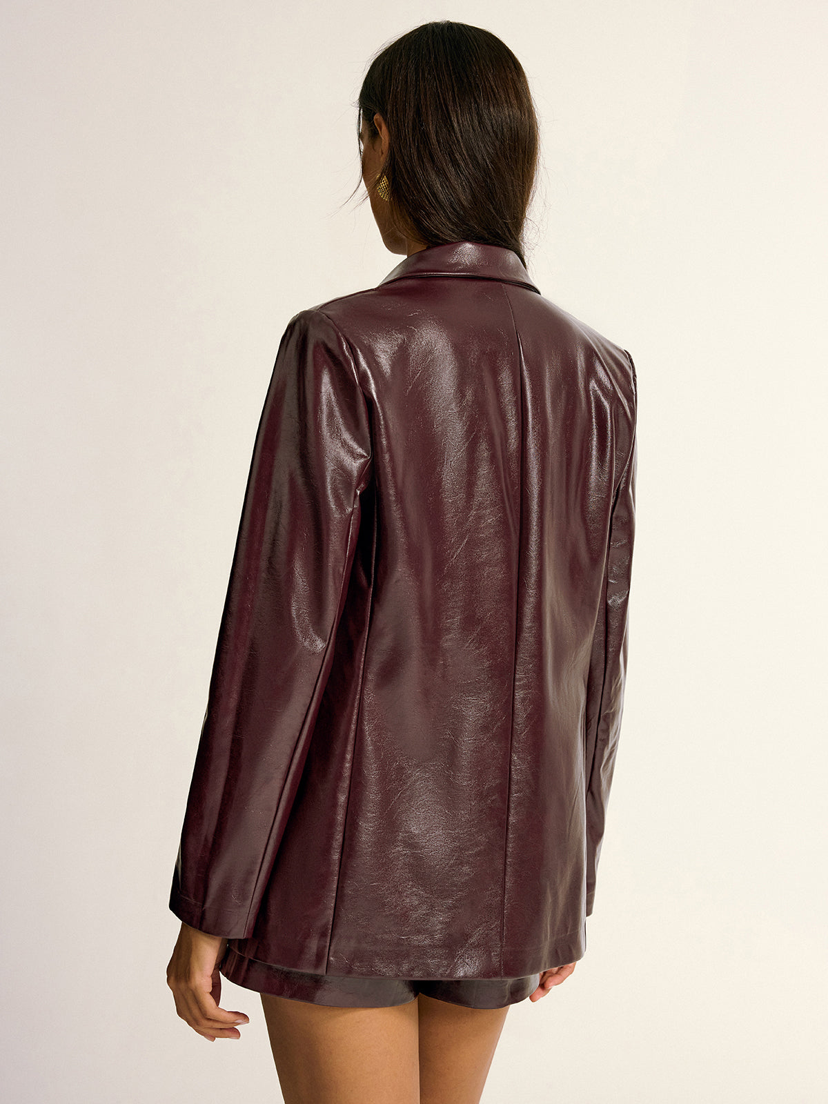 PU Leather Metal Button Lapel Pocket Blazer with Stylish Modern Fit