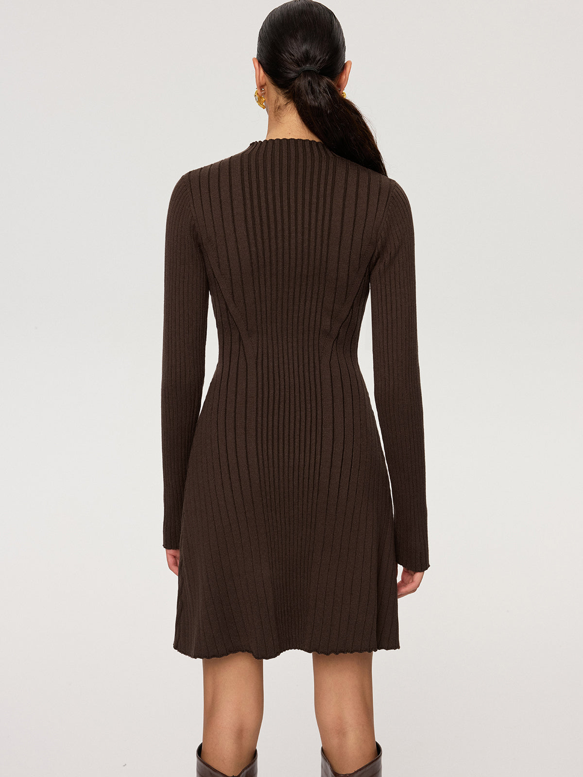 Ribbed Mock Neck Long Sleeve Knit Dress For Women Winter Comfort