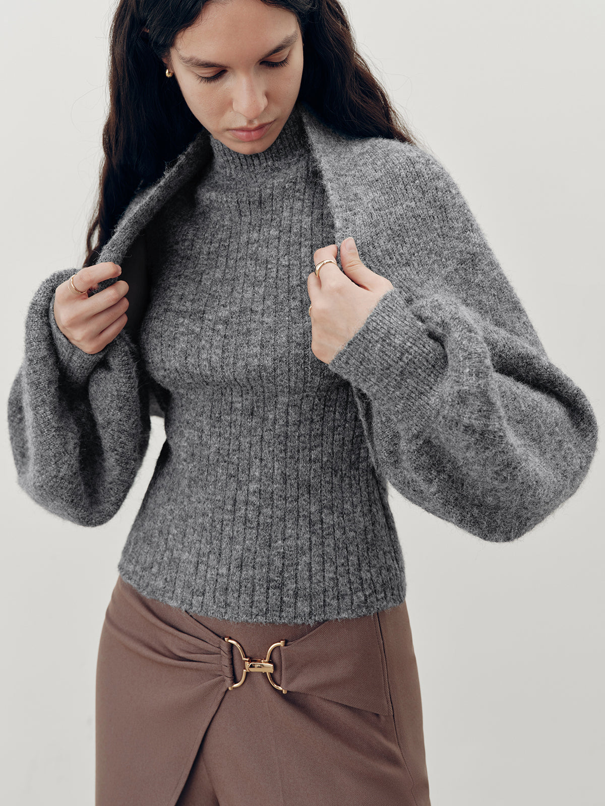 Wool-Blend Mock Neck Two-Piece Sweater Set for Layered Fashion