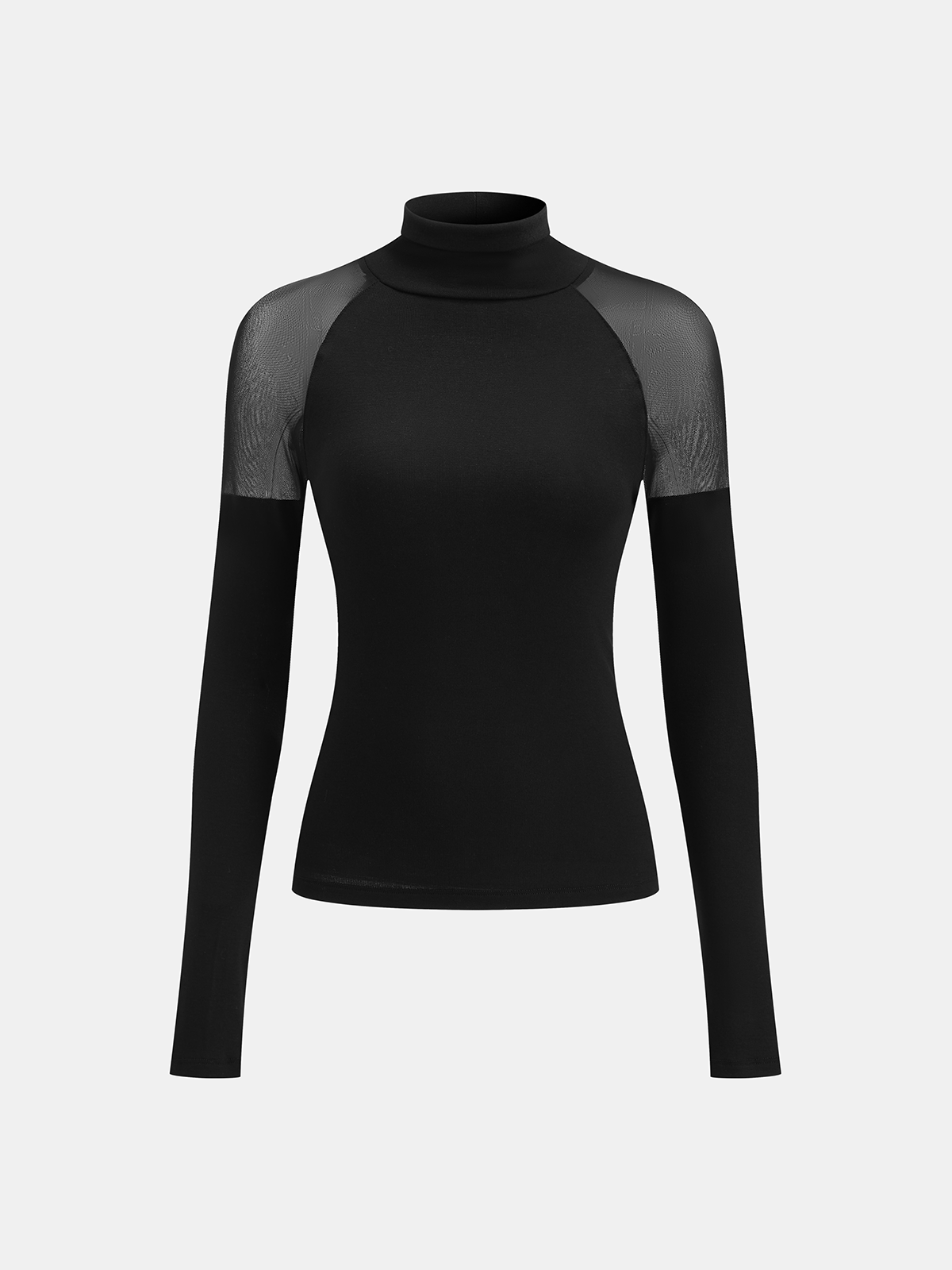 Sheer Mesh Shoulder Turtleneck Long Sleeve Top Women's Trendy Layering Piece