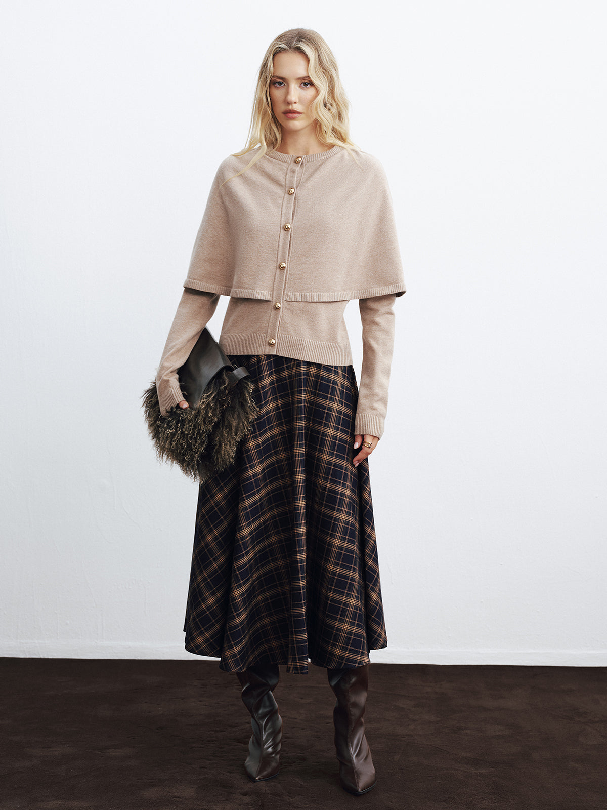 Layered Cape-Style Cardigan for Women with Elegant Design