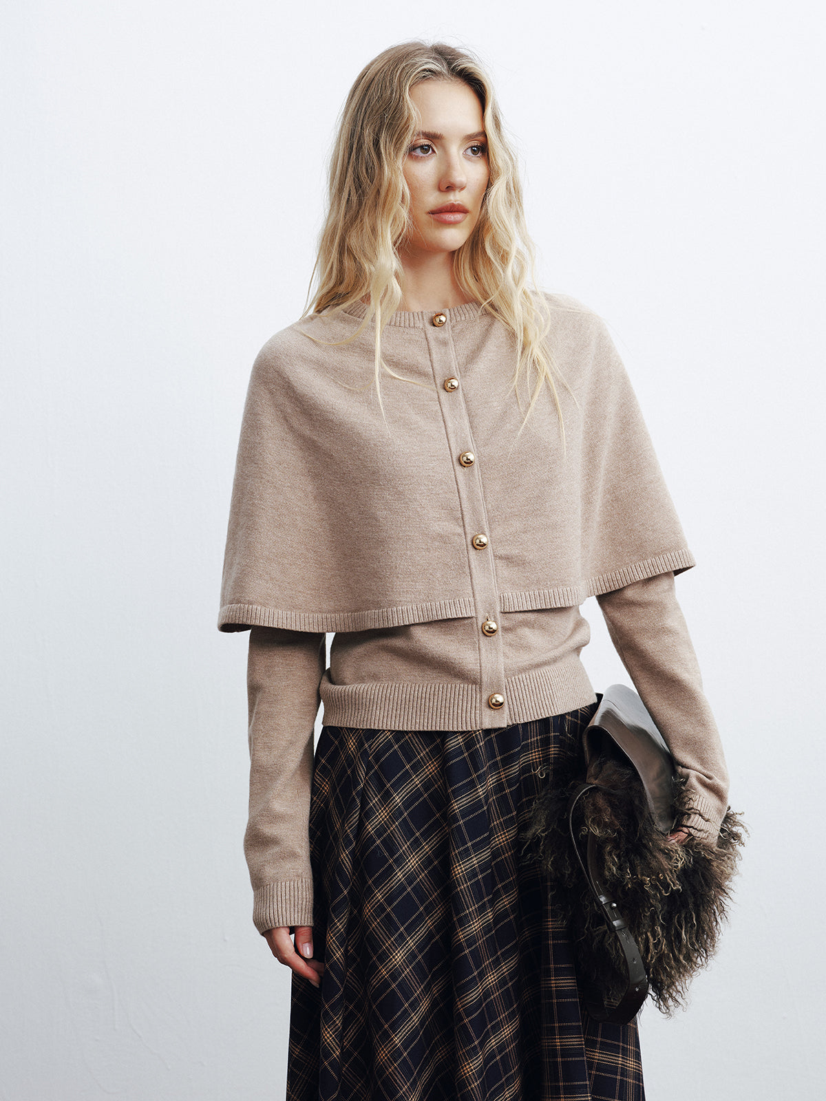 Layered Cape-Style Cardigan for Women with Elegant Design